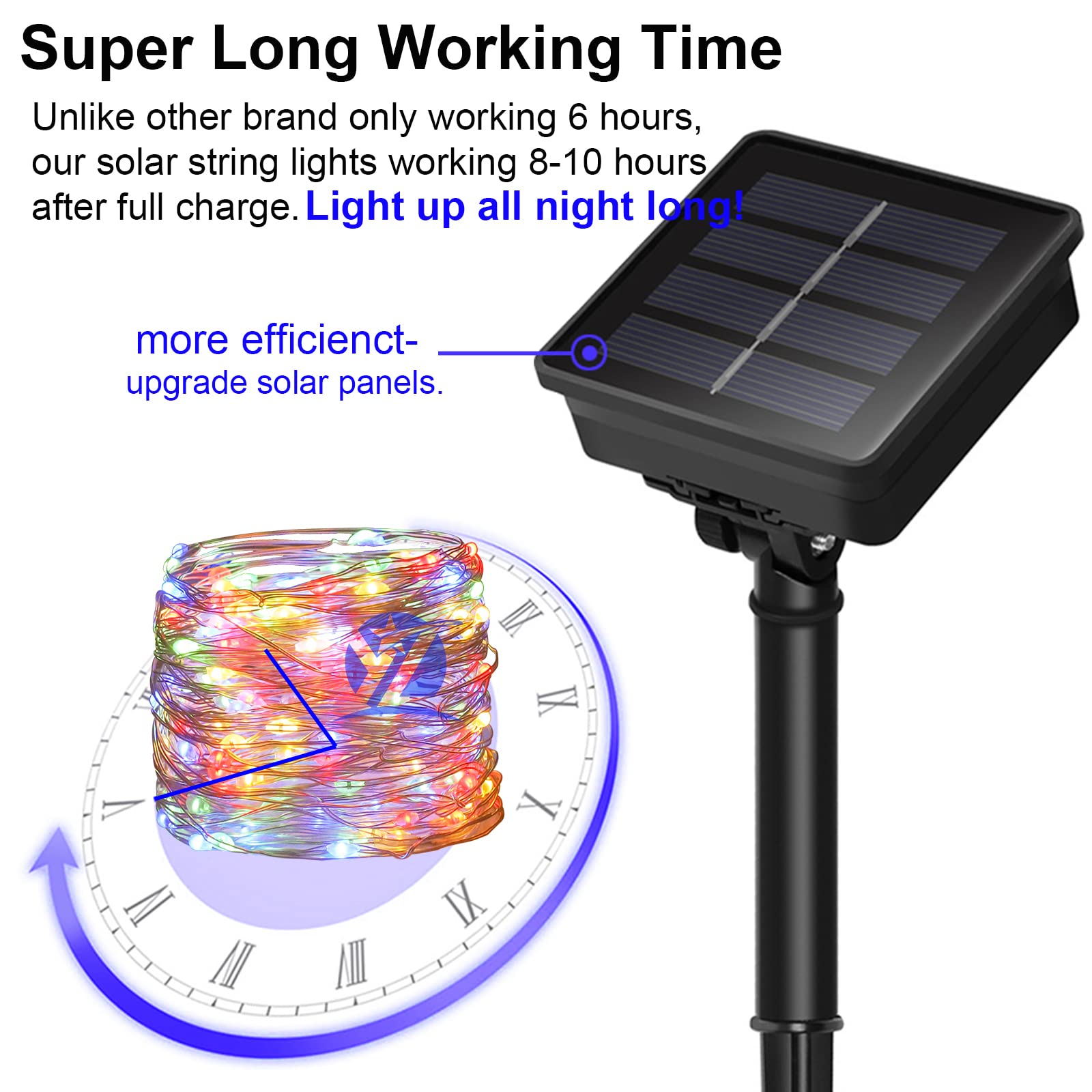 YAOZHOU Solar Christmas String Lights 100 LED Waterproof 8 Modes Copper Multicolor 2 Pack for Outdoor Garden Balcony