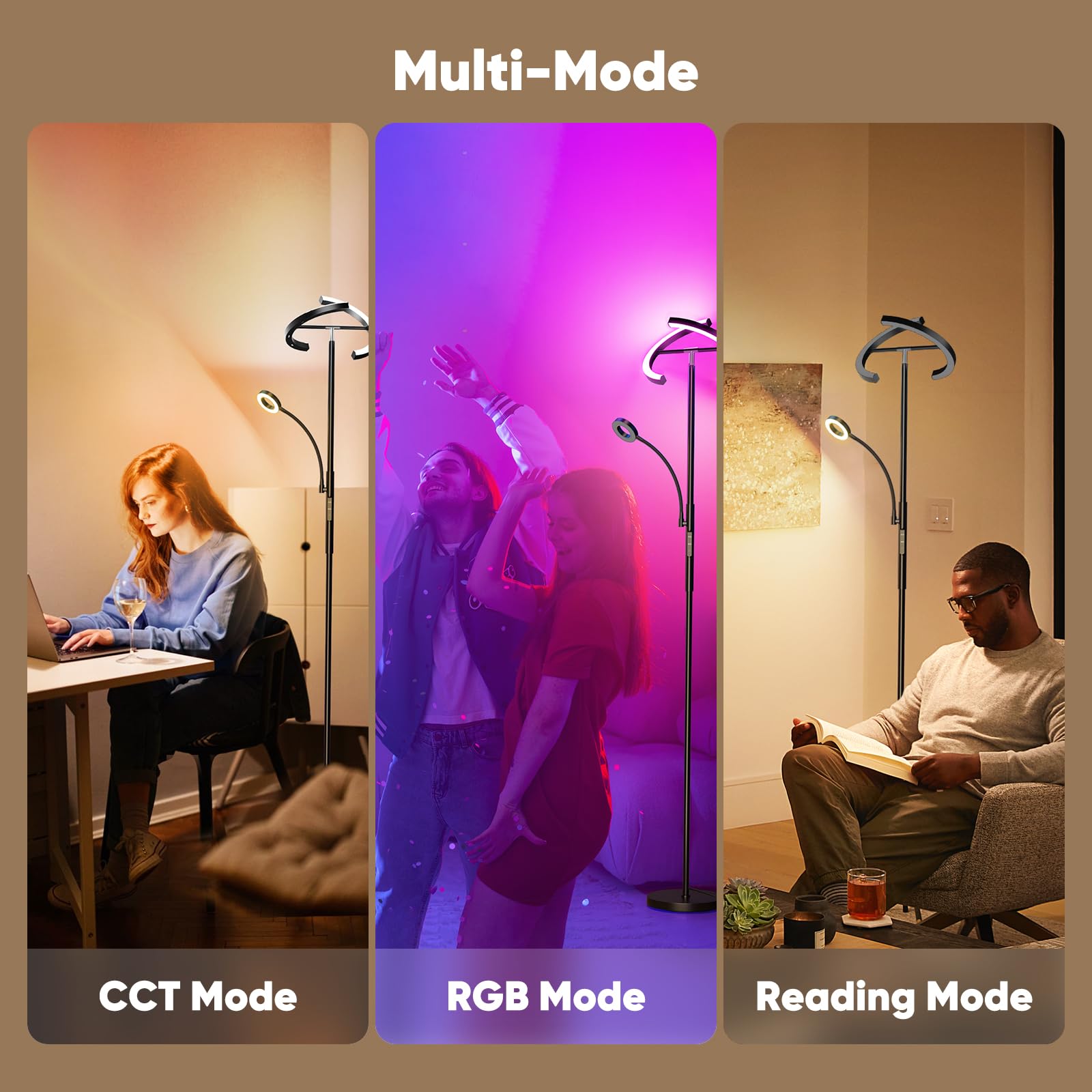 Sibrille Upgraded Rgbcw Floor Lamp With Ring Reading Lamp, Rotatable Remote Control Led Standing Lamp Dimmable Floor Light Moder