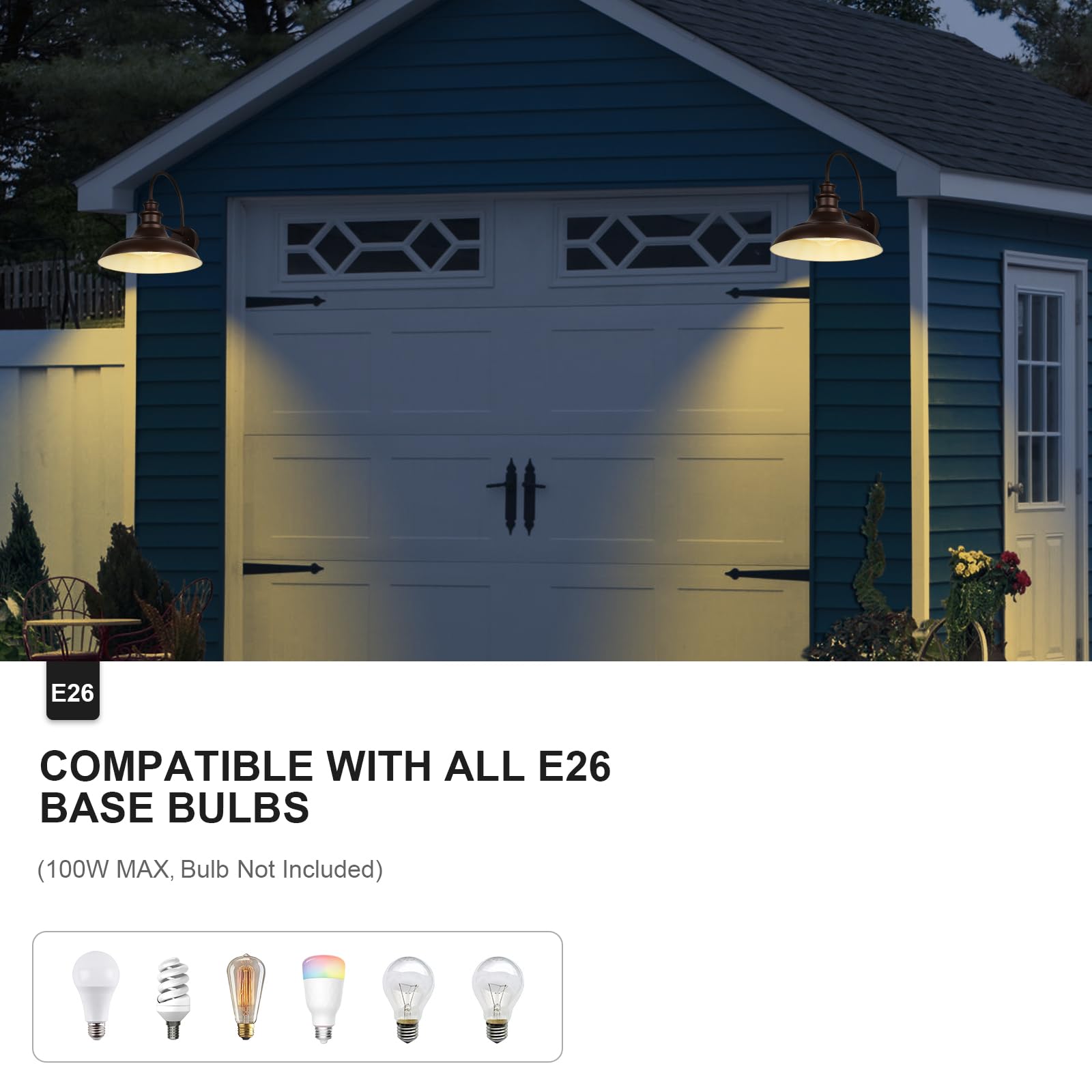 Diyel Outdoor Barn Light Fixtures  16 Inch Large Dome Farmhouse Exterior Wall Mount Lights  Rustic Wall Sconces Indoor Wall Lighting  Industrial Bronze White Lanterns For Porch  2 Pack
