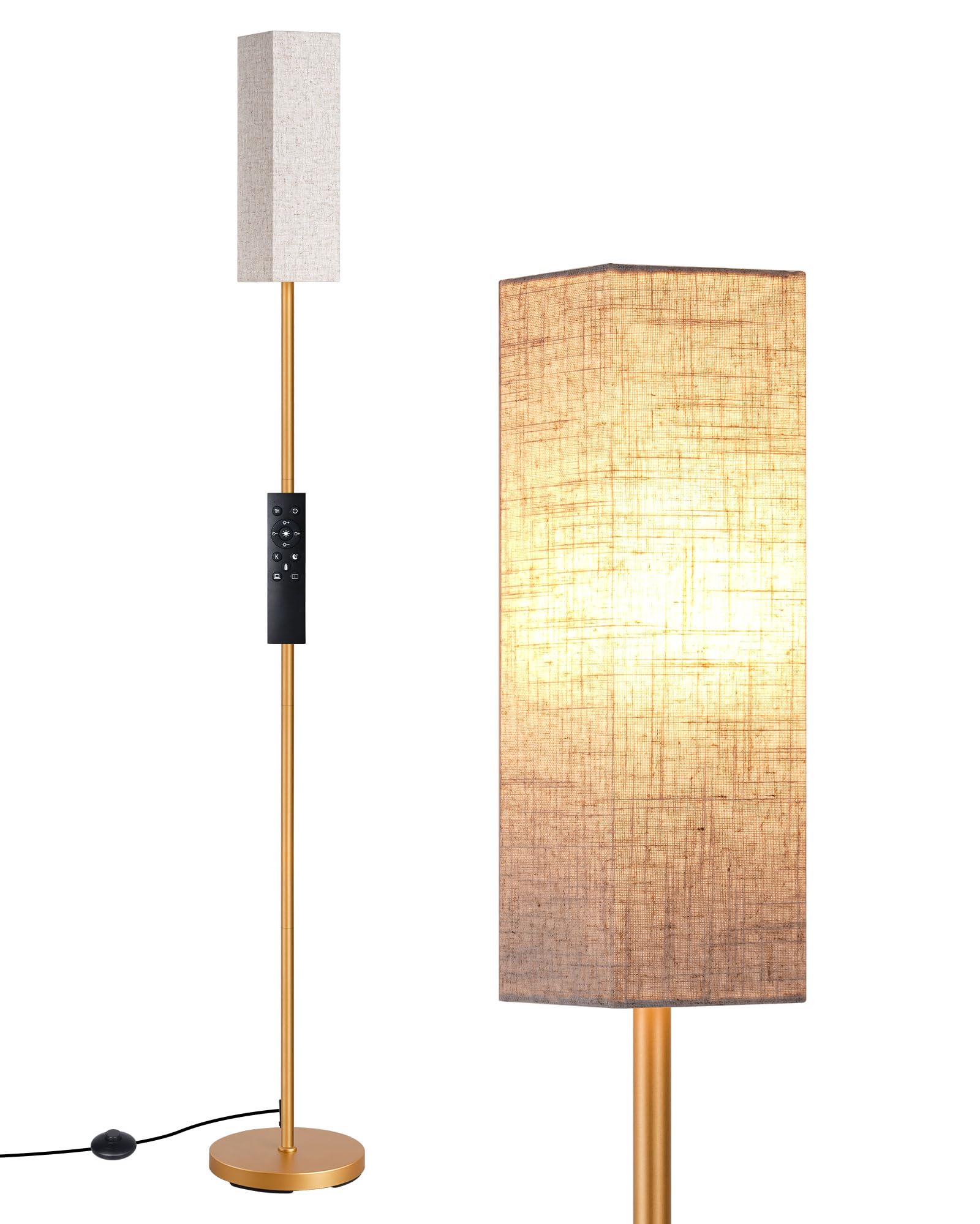 EDISHINE Modern Corner Floor Lamp, 65in Tall, Stepless Dimmable, Gold, Model HFLCB1A, Includes 9W LED Bulb