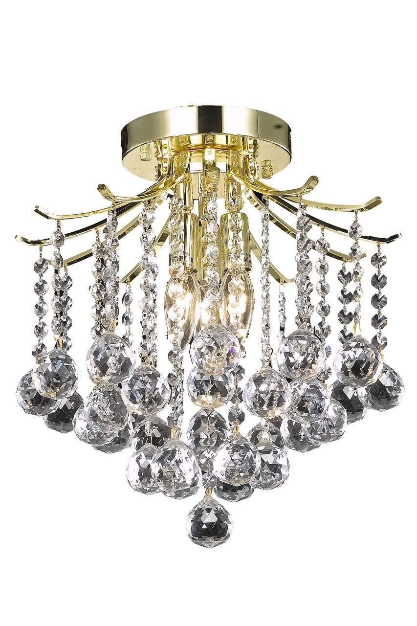 Elegant Lighting Living District Indoor Modern Home Decor Bright Amelia Collection Flush Mount D12in H12in Lt:3 Gold Finish