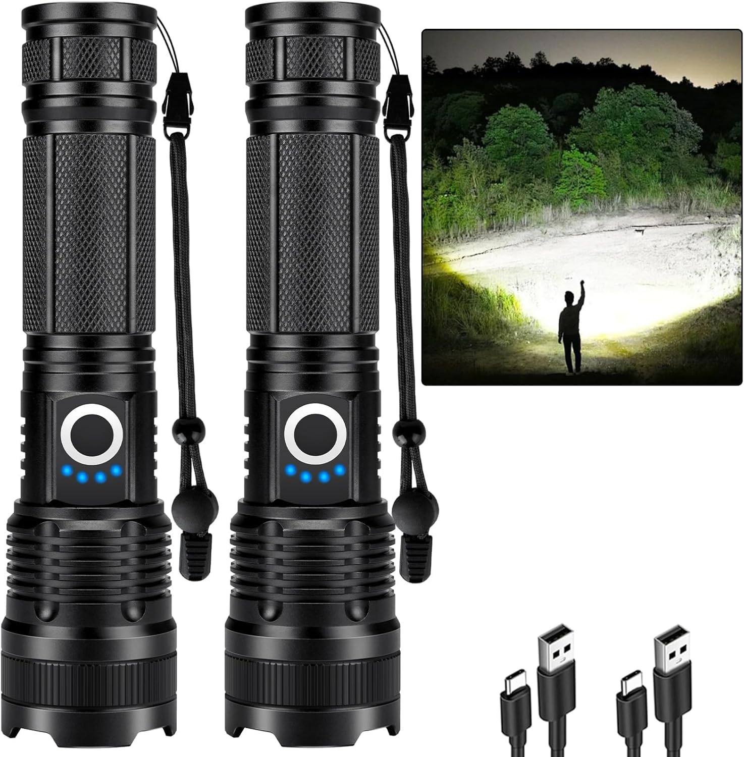 ALSTU Rechargeable 990,000 High Lumens Flashlight - 2 Pack Bright LED Flash Light with 5 Modes, Powerful Handheld Lintera for Ca