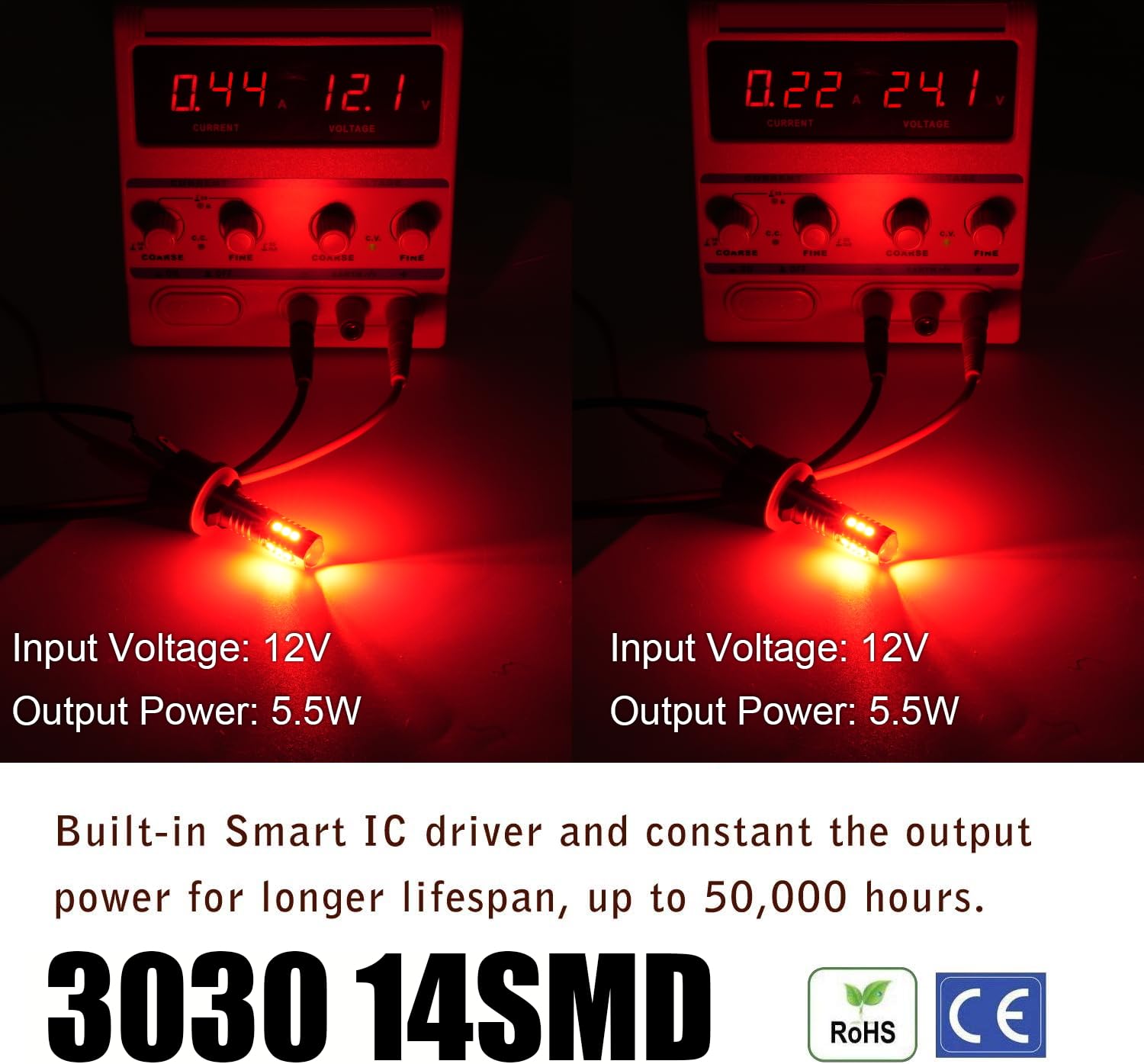 KISLED 880 LED Fog Light Bulb, Extremely Bright Projector DRL, Red, Compatible with 890 884 885 892 893 899 PG13