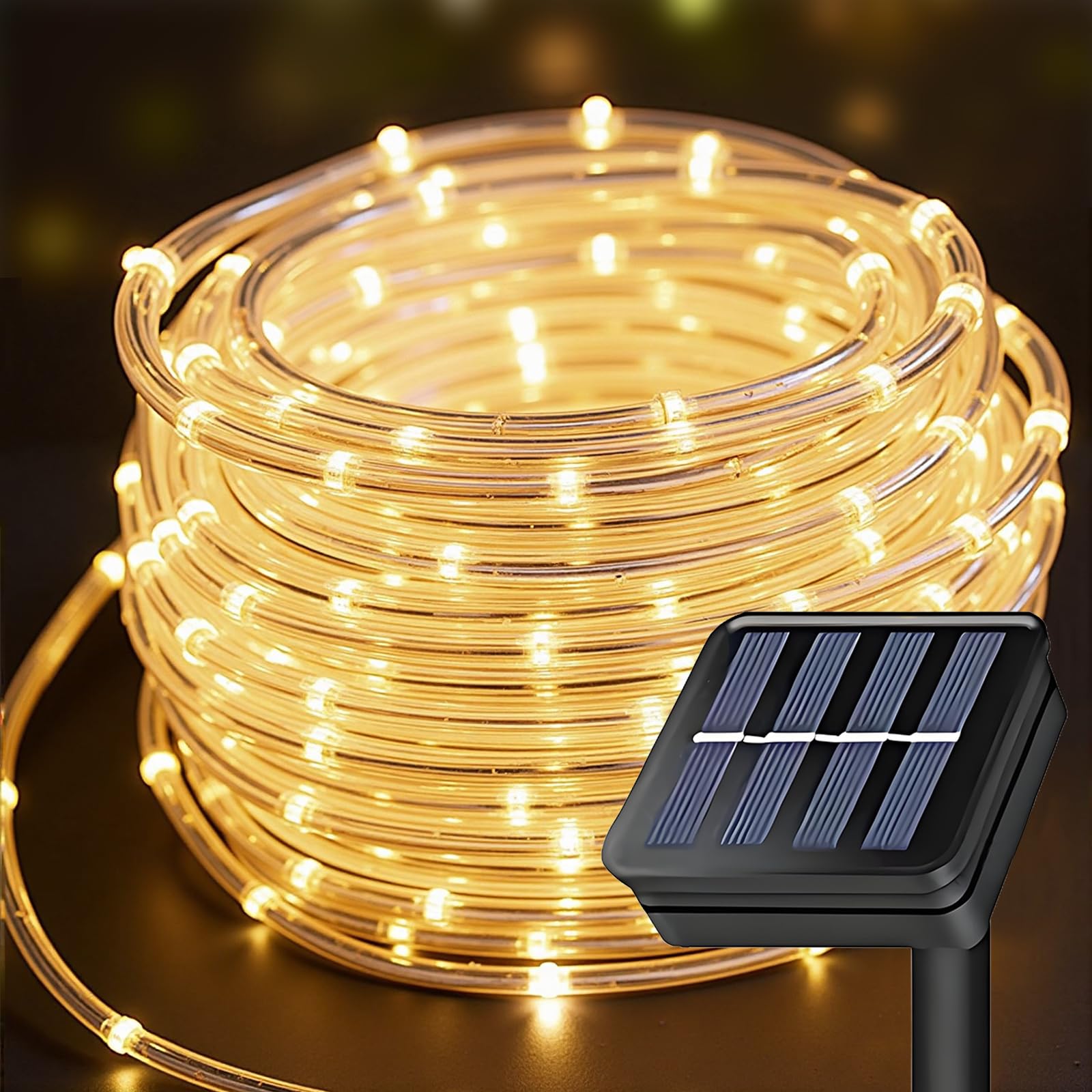 KUshopfast Solar Rope Lights, 200 LED, 66 Feet, Warm White, 8 Modes, Waterproof String Lights for Outdoor Garden Patio Decoration
