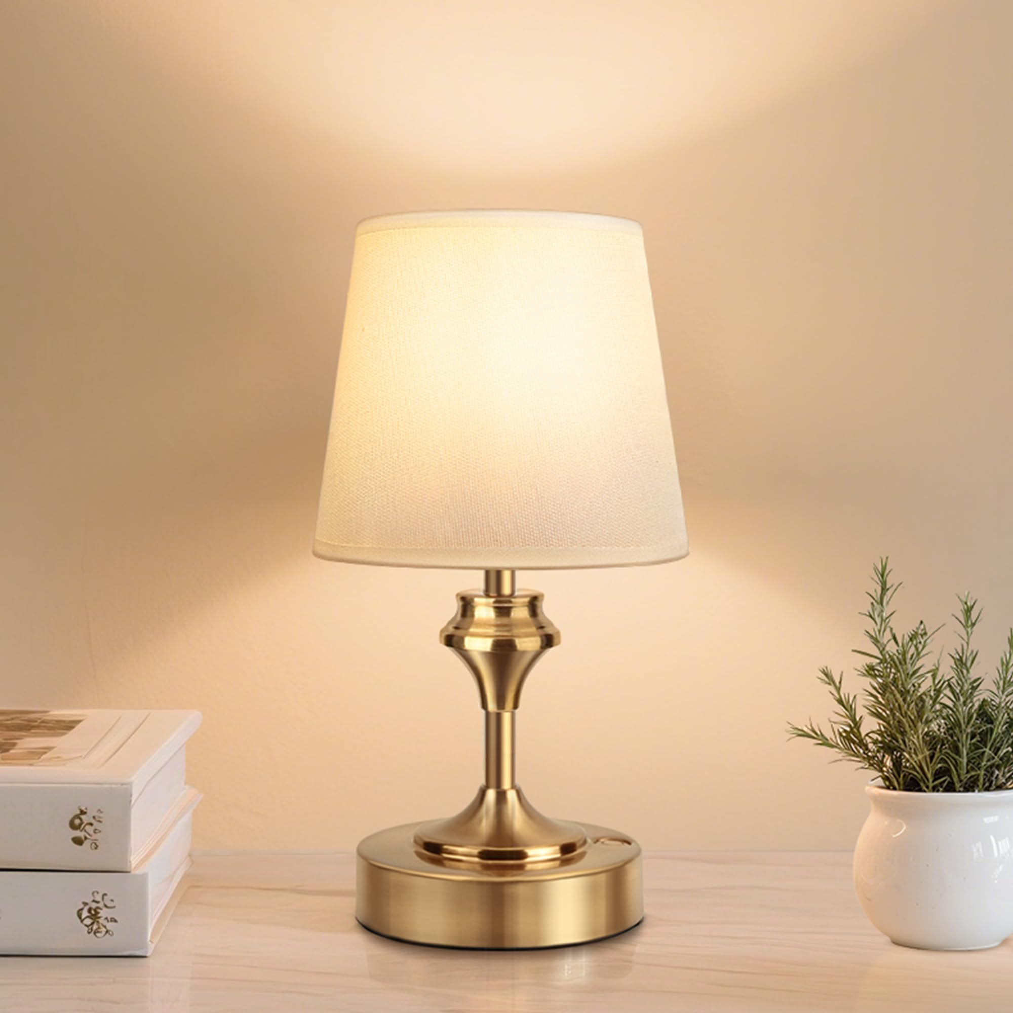 NIORSUN Cordless Table Lamp, 10.2in Battery Operated, 3 Way Dimmable Touch, Metal, Gold, Model CTL00601-W