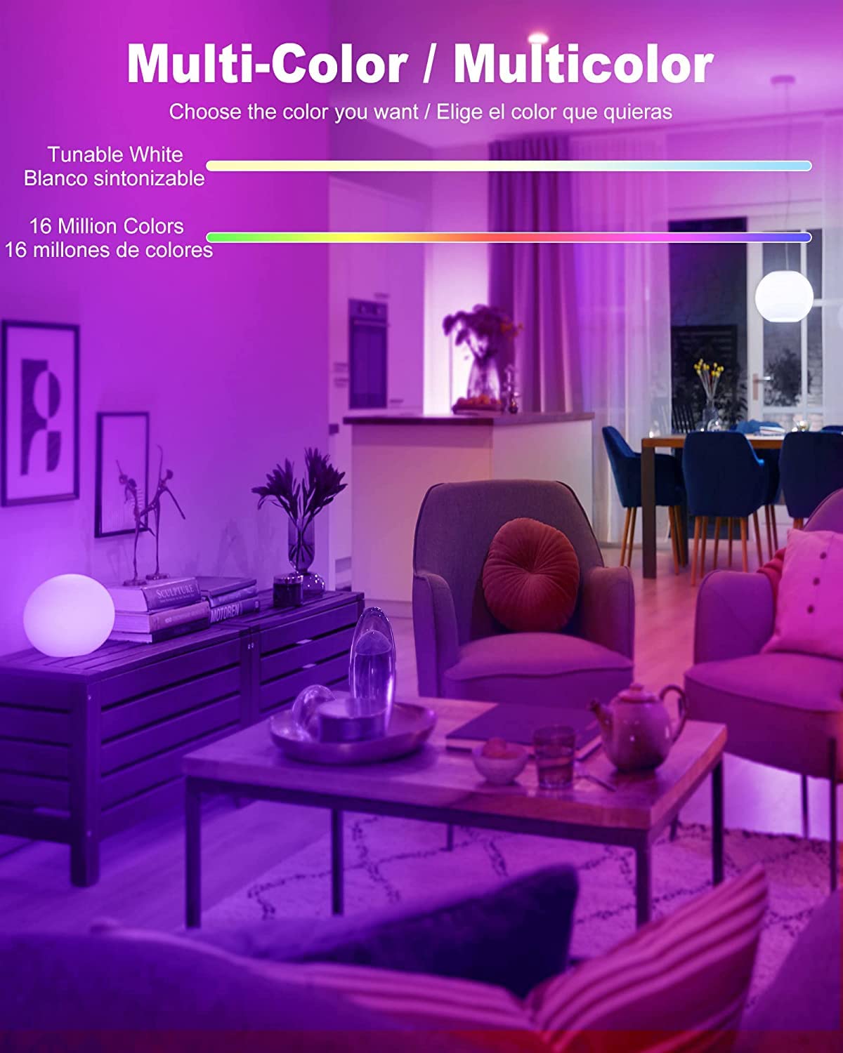 OHLUX Smart Light Bulbs, 7W RGB Color Changing LED A19 Bulbs, 4 Pack, Compatible with Alexa and Google Assistant
