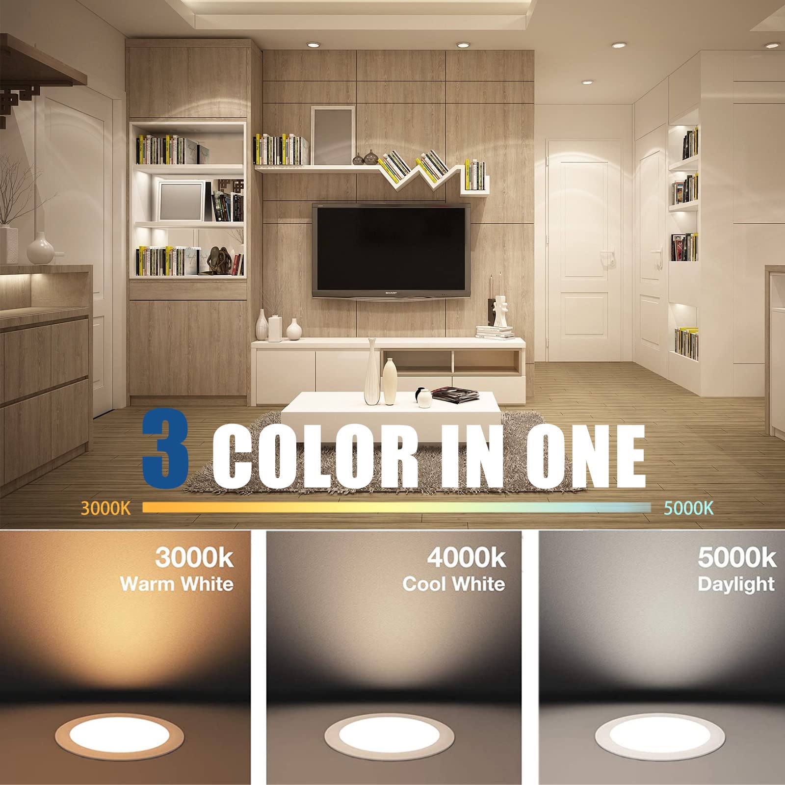 Oukeeto 6 Inch Led Recessed Light, 3000K/ 4000K/ 5000K 3 Color Selectable, 14W=100W 1400Lm Ultra-Thin Dimmable Downlight Led Ceiling Light With Junction Box - Etl And Energy Star Certified(12 Pack)