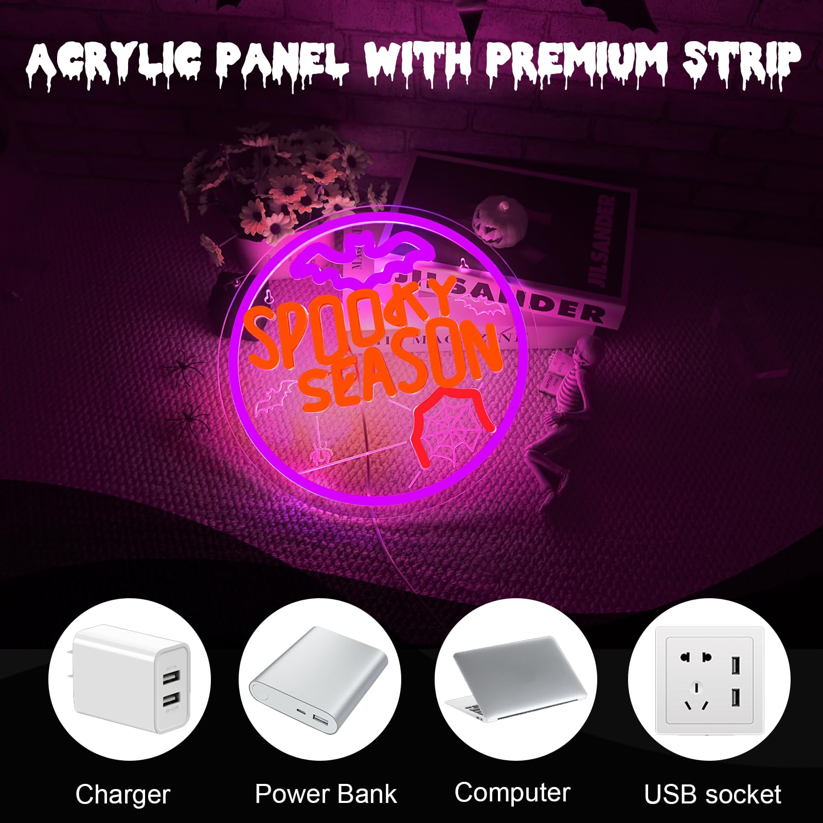Spooky Season Neon Sign  Led Halloween Neon Light For D?Cor  Halloween Parties  Gift Usb Powered  Dimmable