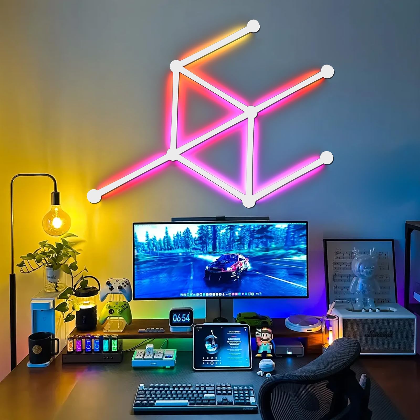 Phylosal Smart WiFi LED Wall Lights  16M+ Color Dimmable Gaming Light Works with Alexa and Google Assistant  Music Sync  DIY and Timer Feature  RGB Light Bars for Gaming Room  Bedroom (9 Pcs White)