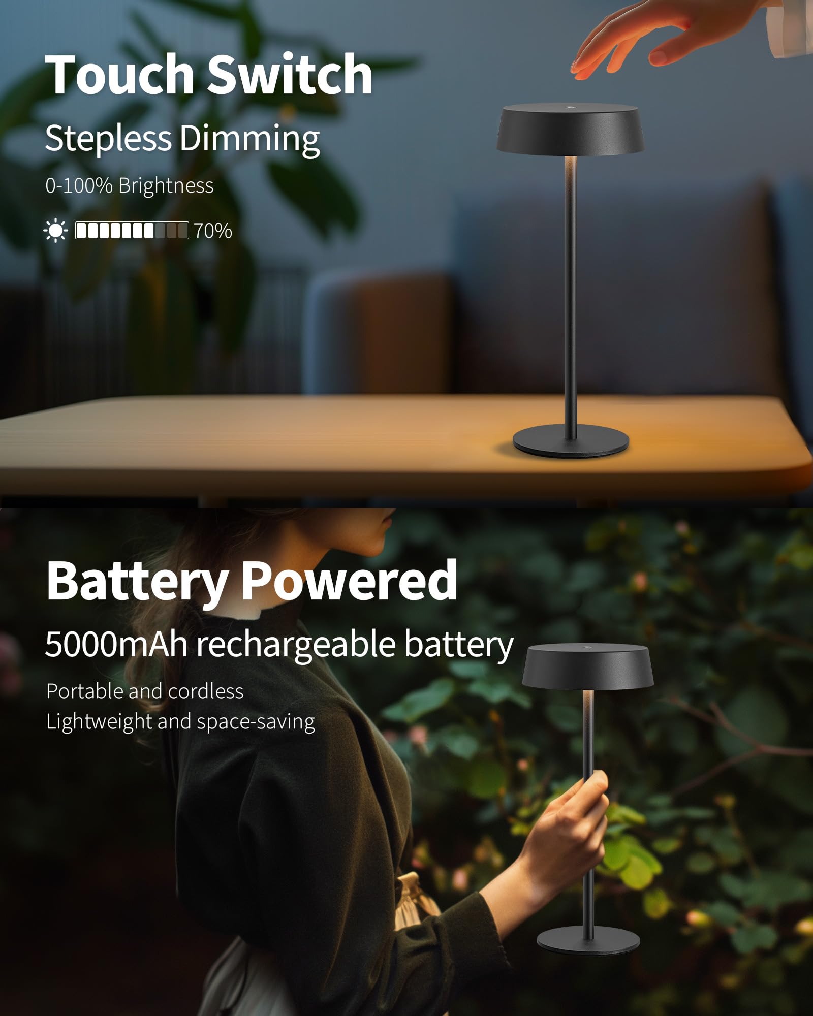 Visdanfo 2 Pack Cordless Table Lamps, Rechargeable Lamp With 5000Mah Battery Operated, Touch Lamps, Portable Indoor/Outdoor Lamp