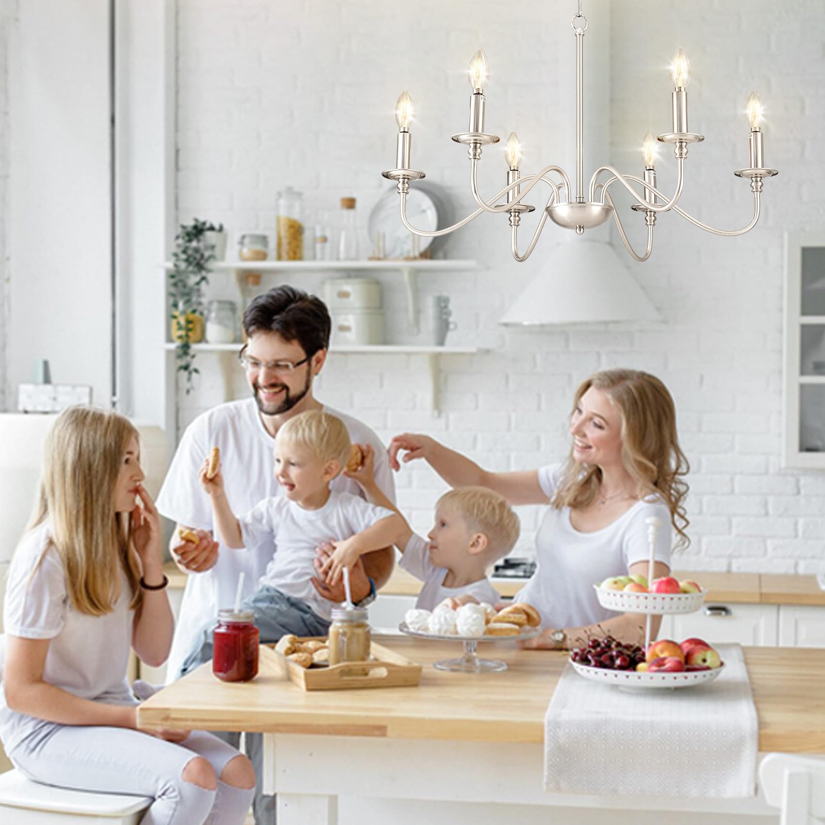 Depuley Modern Chandelier For Dining Room: 6-Light Brushed Nickel Farmhouse Hanging Ceiling Pendant Light Fixture Fixture For Ki