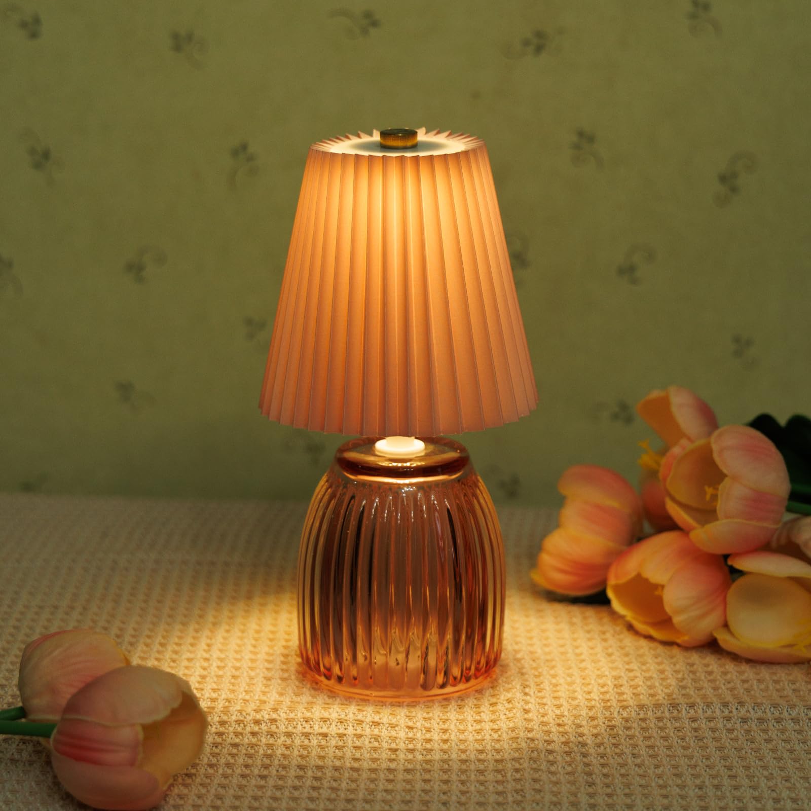 MJ PREMIER Small Battery Operated Lamp for Home Cordless Lamps with Timer 8.7 in High Battery Powered Pleated Lamp Emergency Sma