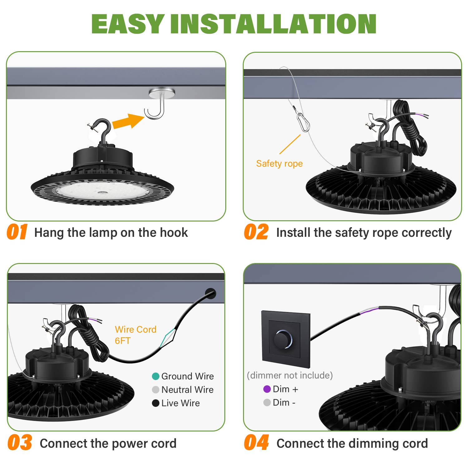 Bft High Bay Led Shop Lights Etl Listed Ufo Led High Bay Light 240W 4Pack 0-10V Dimmable 36000Lm 5000K High Bay Led Lights With Us Plug High Bay Lights For Led Shop Lights Warehouse Lights