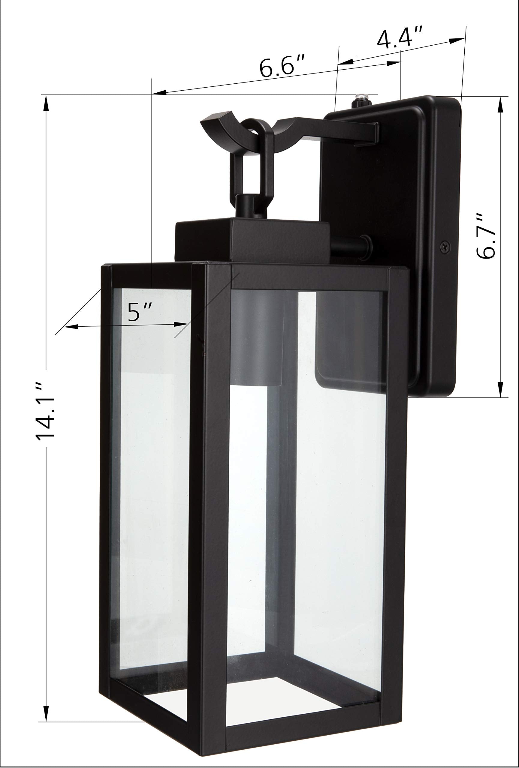 LIT-PaTH Outdoor Wall Lantern, Dusk to Dawn, E26 Max 60W, Anti-Rust Metal, Glass Shade, Black, 1-Pack, Model LT-WL025P