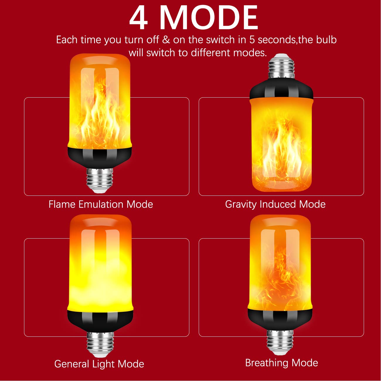 Y- Stop Flame Light Bulbs, Led Fire Light Bulb With Flickering Flame Effect, 4 Modes Halloween Decor Lights, E26 Base Upside Dow