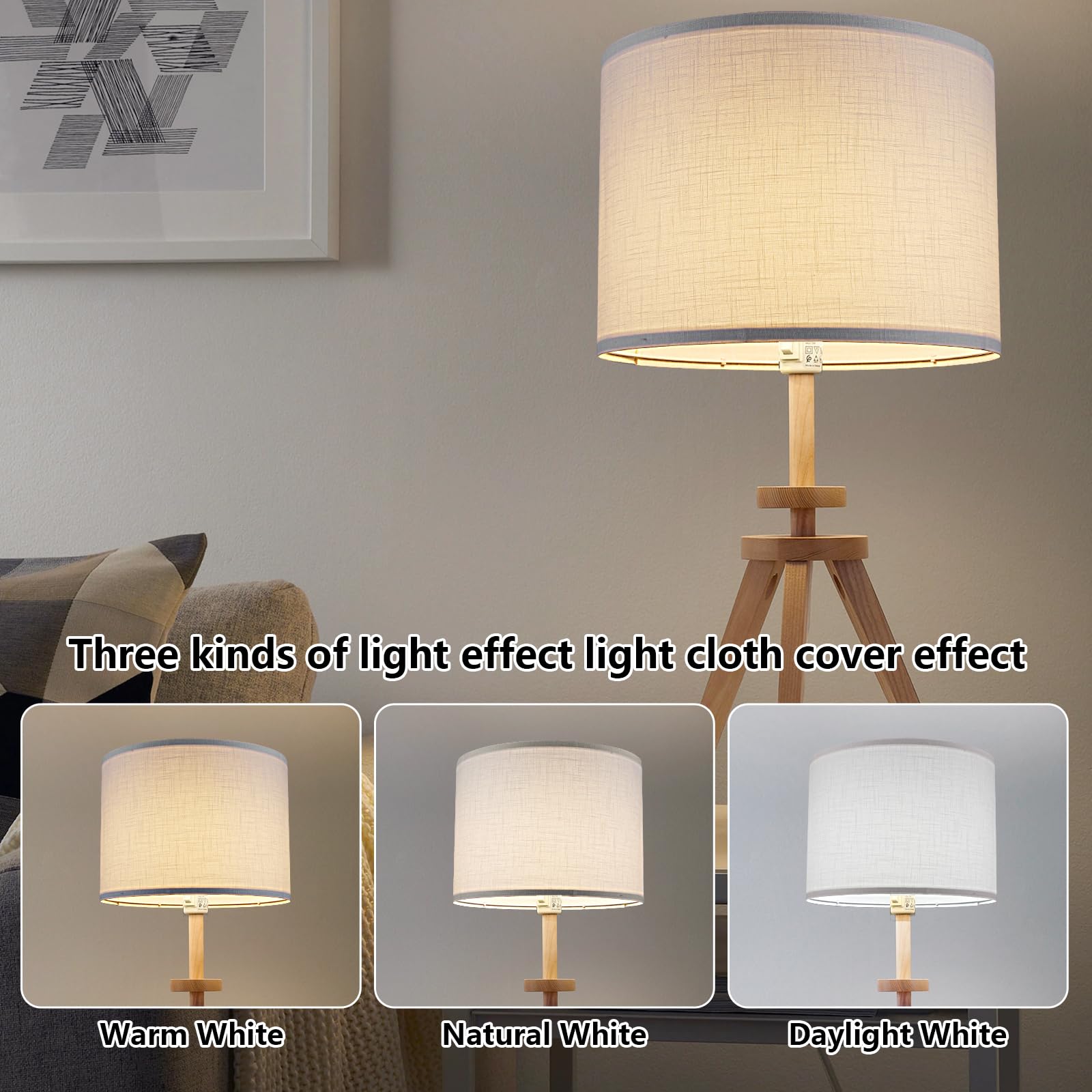 White Lamp Shade, Drum Lamp Shade For Table Lamps Floor Lamp, 13'' Top X 13'' Bottom X 10'' High White Large Line Fabric Lamp Sh