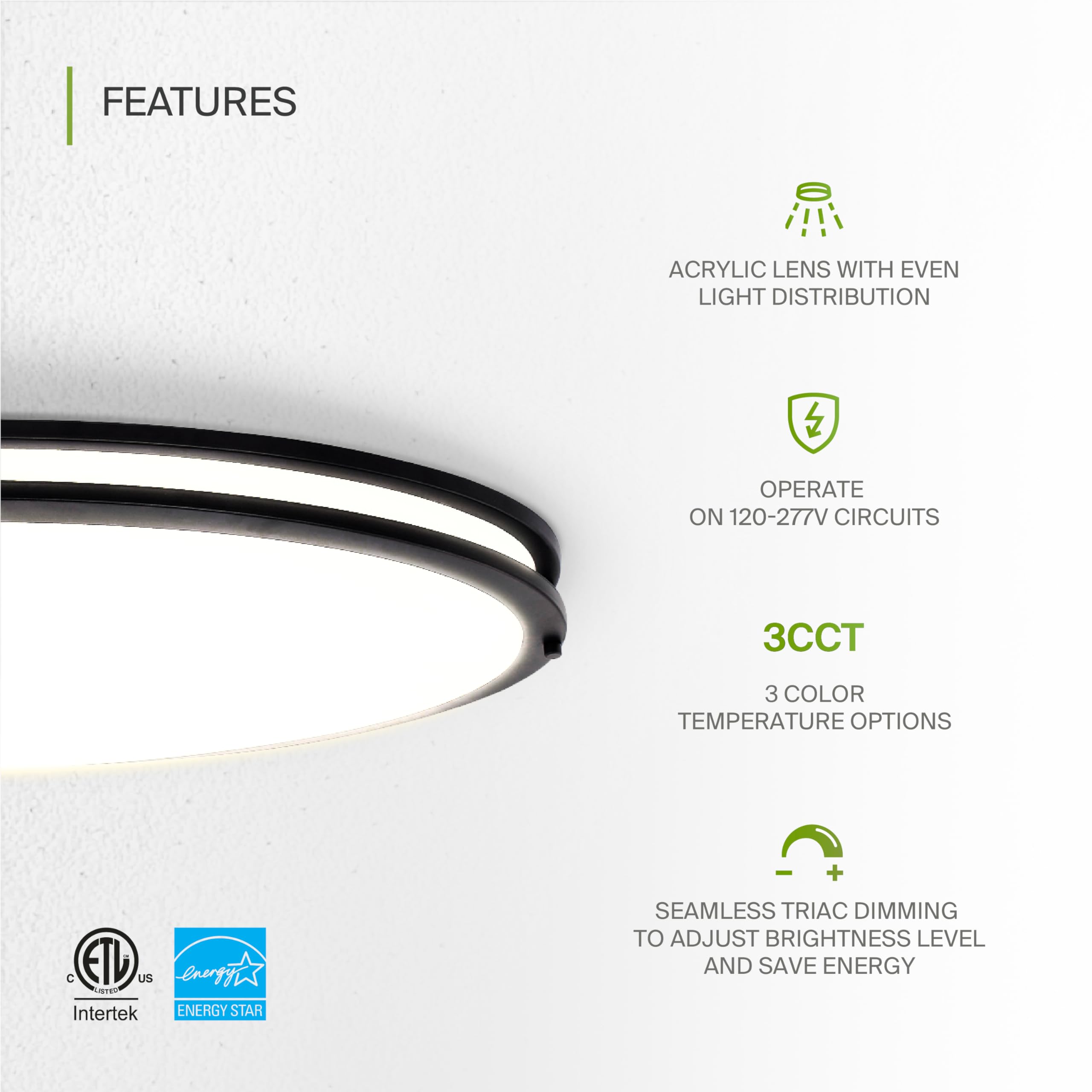 ASD LED Flush Mount Light Fixture, 45W 3750LM, 3000K-5000K, Dimmable, 32 Inch, Black, Model A-LFMOV-M