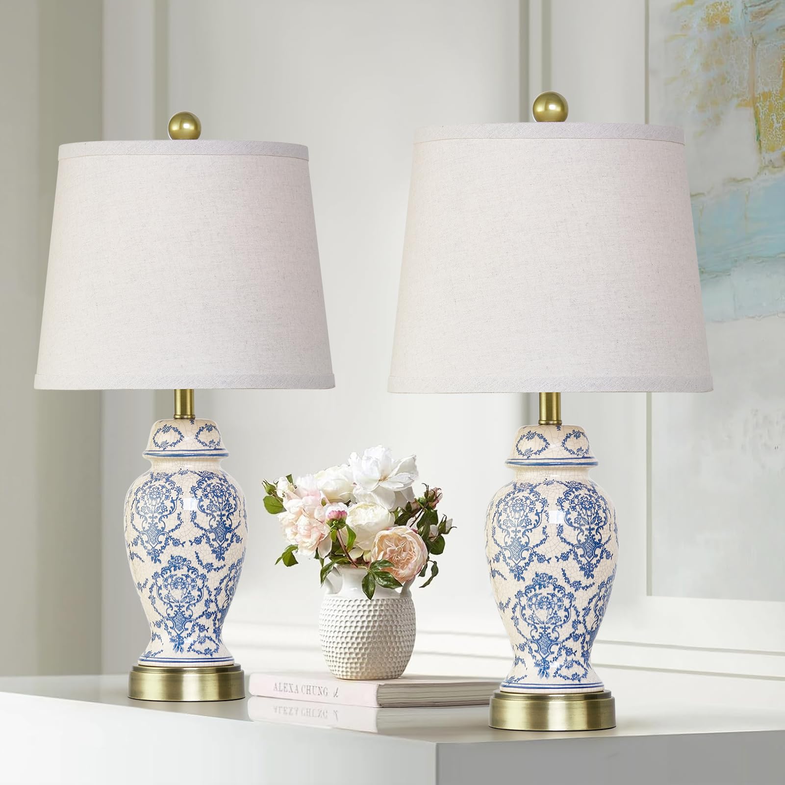 Roriano Chinoiserie Ceramic Table Lamps Set Of 2 For Living Room Bedroom Bedside  Traditional Blue And White Porcelain Classic Table Lamp For Nightstand Entryway  2 Led Bulbs Included