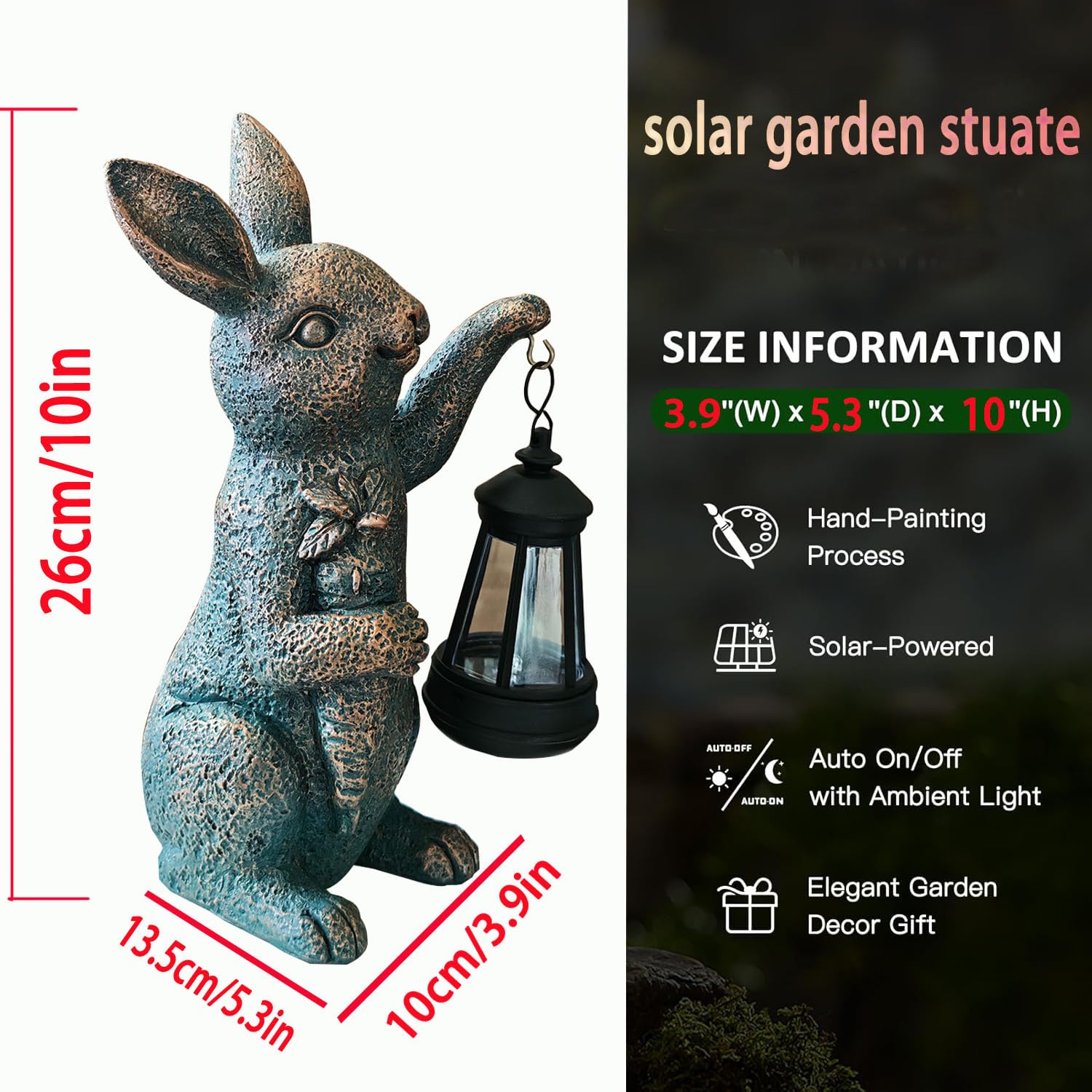 Solar Garden Statues -Rabbit Lantern Outdoor Handmade Resin Statue With Led Light  Cute Carrot Holder For Patio  Yard  Gift Ideas (Rabbit2)