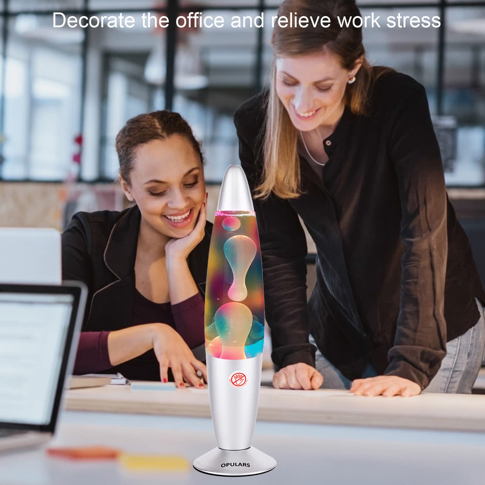 OPULARS Colorful Magma Lamp Rainbow Liquid Motion Lamps for Adults/Kids, 16-inch Silver Base Lamp with White Wax in Clear Liquid