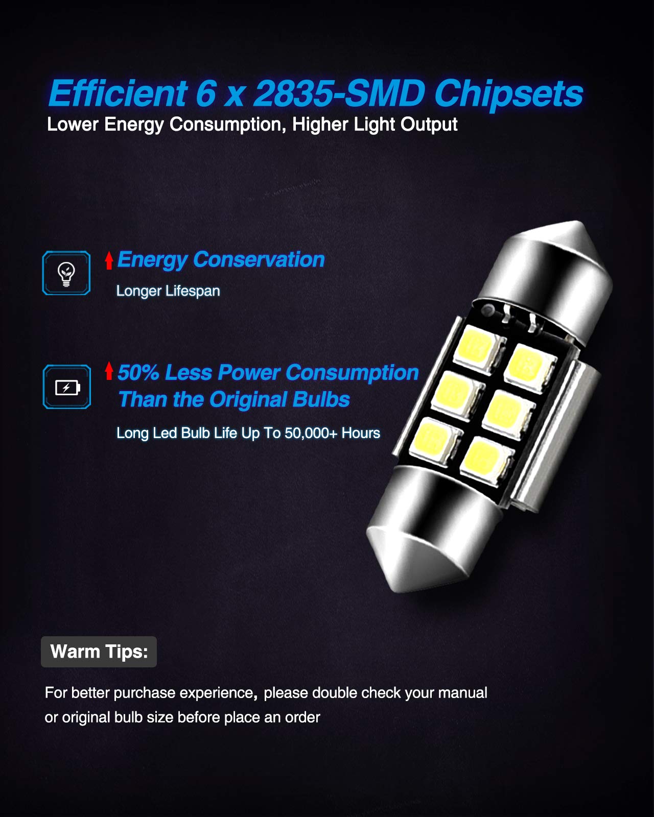 Marsauto DE3175 LED Bulbs 31mm Festoon White 300LM 6500K - Pack of 4 for Car Interior Dome & License Plate Lights