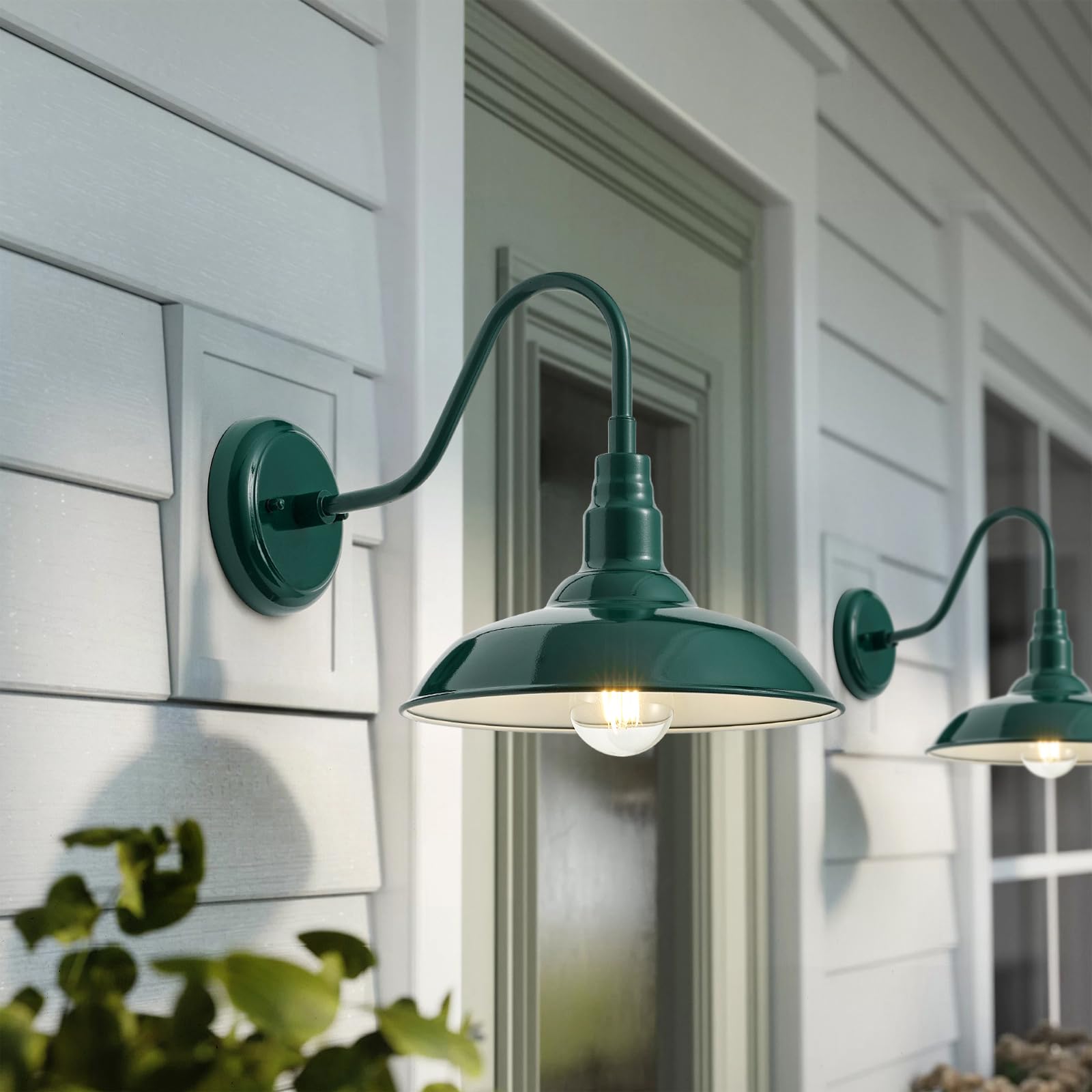 GOALPLUS 10" Dome Gooseneck Barn Light Fixture - Green Metal Outdoor Sconce for Porch, Yard, Garage, Model LM2201-GR