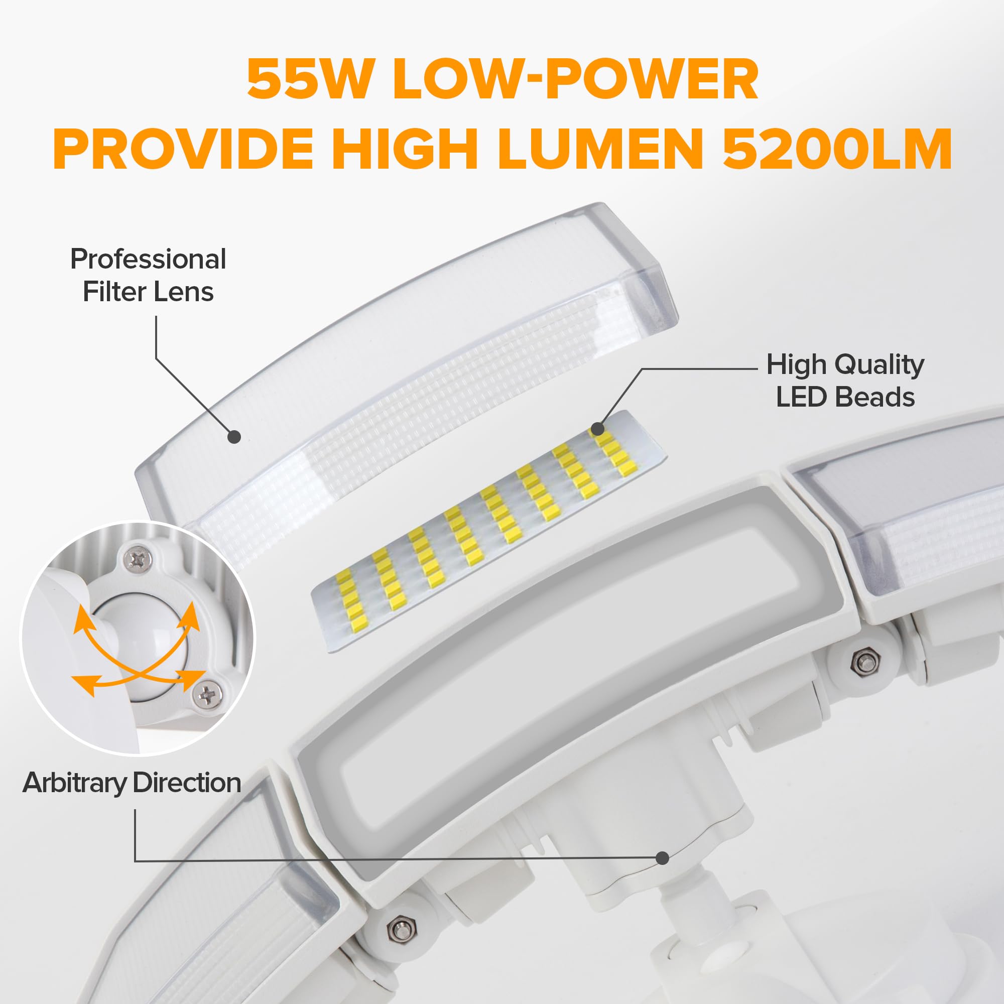 LUTEC LED Flood Light 55W 5200LM 3 Adjustable Heads IP65 Waterproof White Model 6939412015118