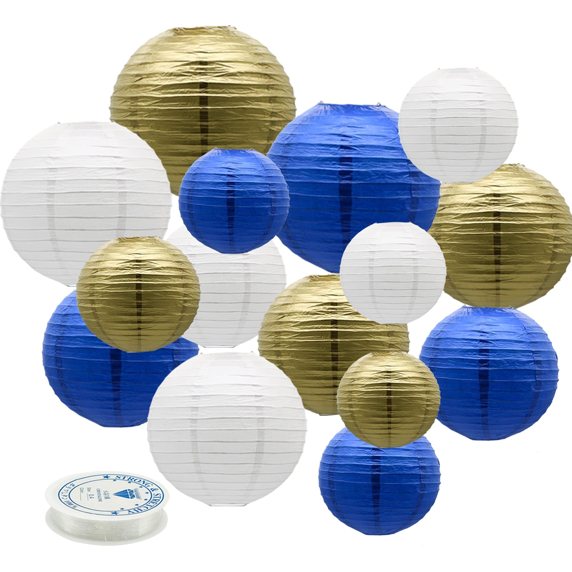 MEIDUO Paper Lanterns 15pcs Party Decorations, Navy Blue Gold, Indoor Outdoor, Model: PaperLanterns-021, Paper Material