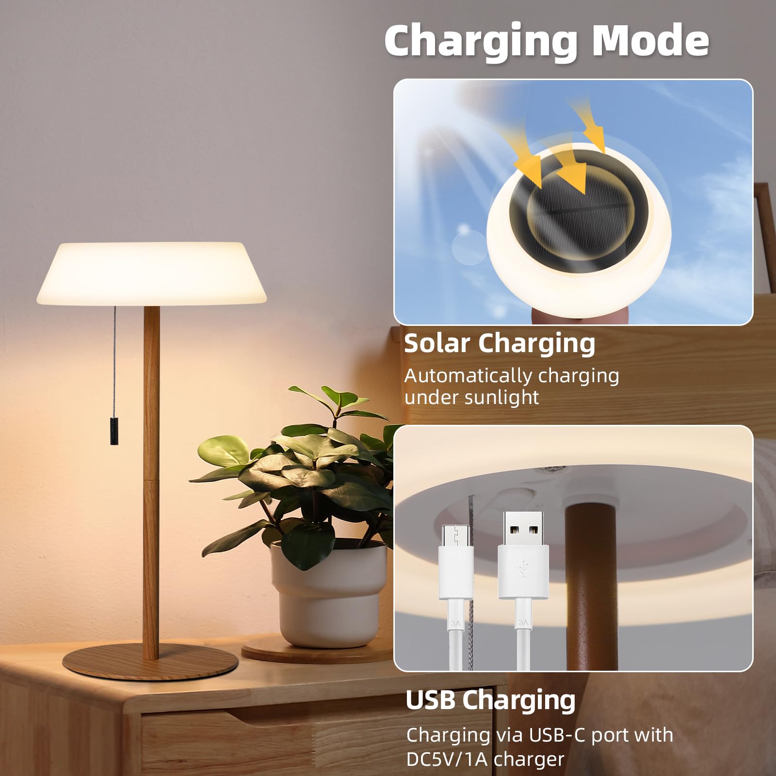 Ilovinit Solar Led Outdoor Table Lamp Waterproof, 3 Level Dimmable Desk Night Light, Portable Cordless Usb Rechargeable, For Hom