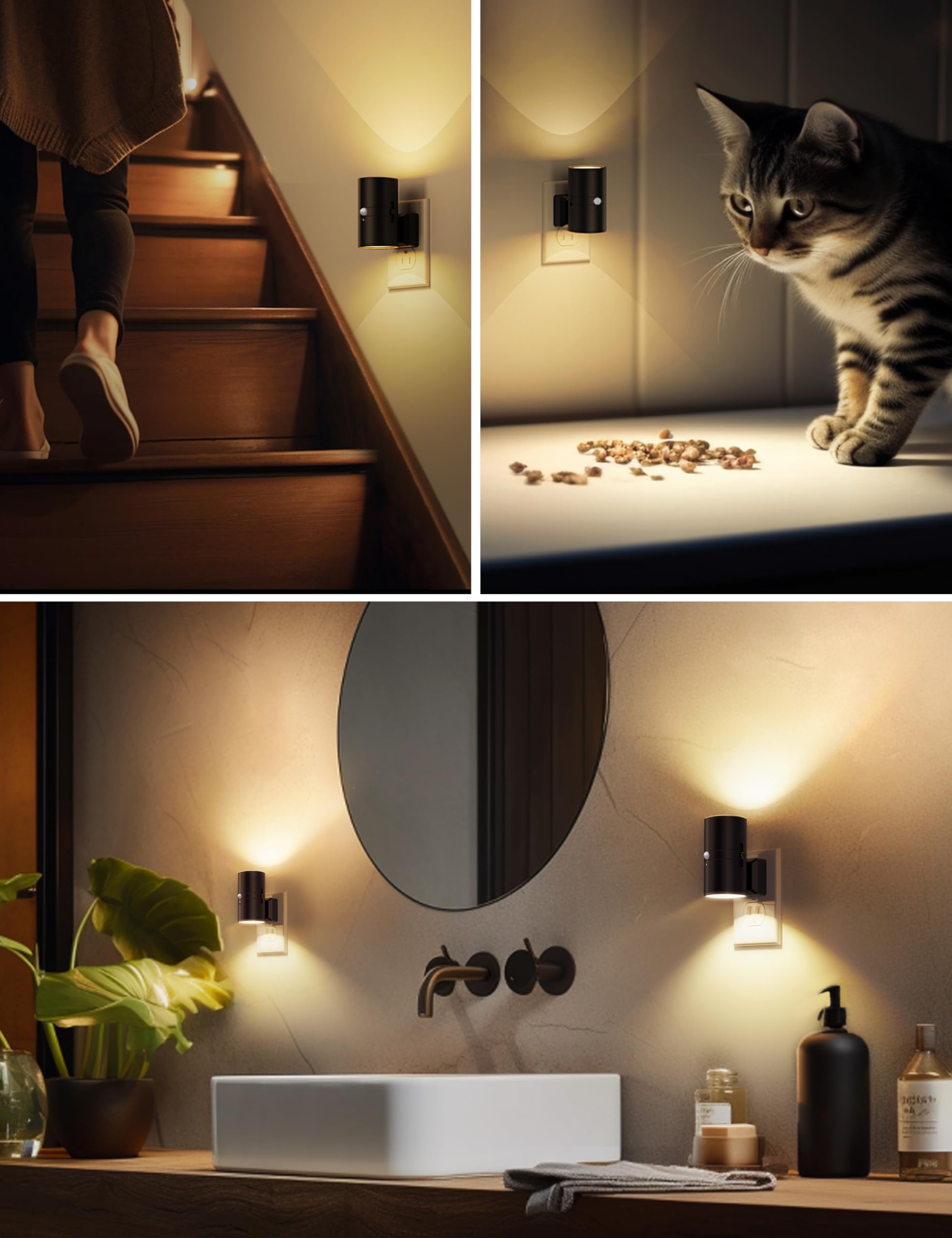 L Lohas Led Motion Sensor Night Light Plug In, 2 Pack, Motion Activated Night Light, 0-100Lm Dimmable, 3000K Soft White, Motion