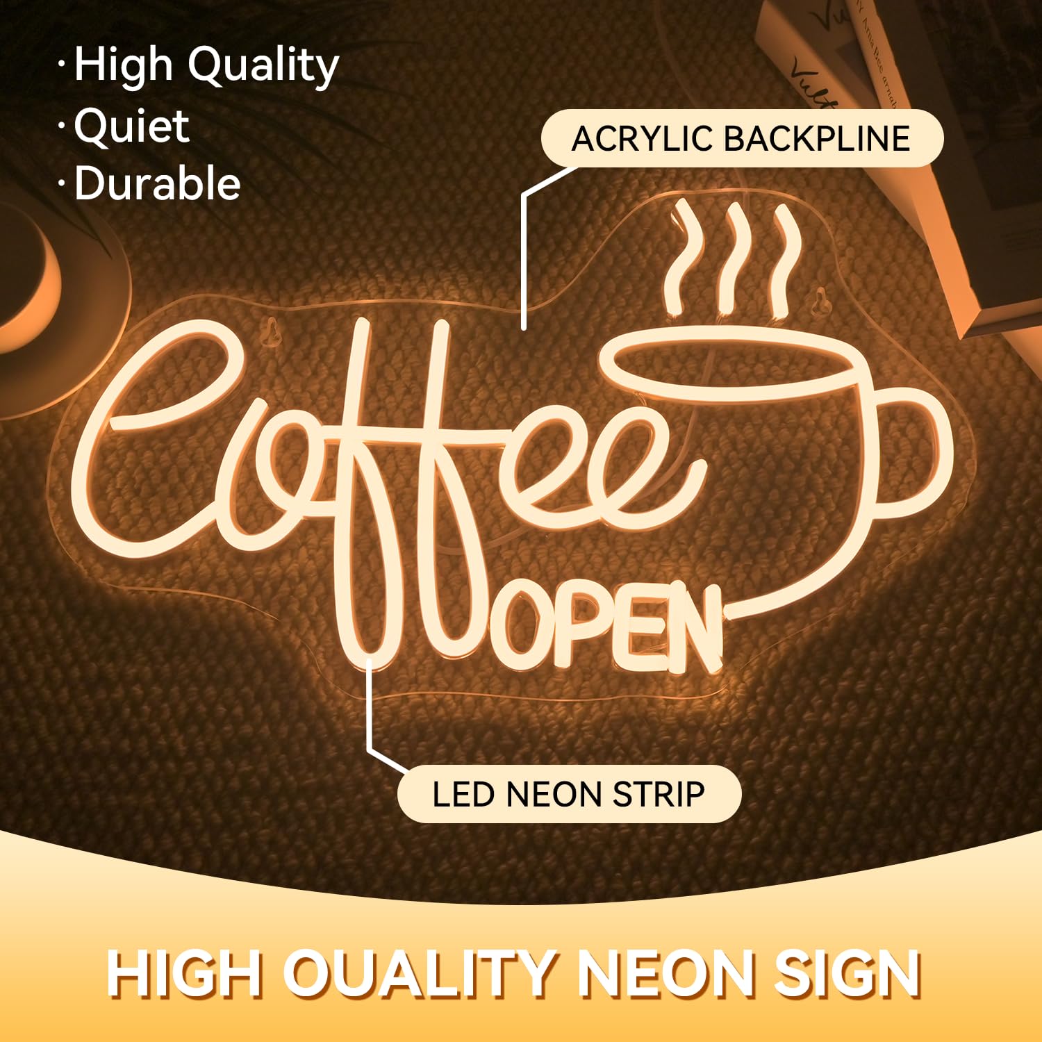 Ineonlife Coffee Open Neon Sign Light Up For Wall Decor Modern Led Sign For Coffee Bar Small Acrylic Art Decor For Cafe Business