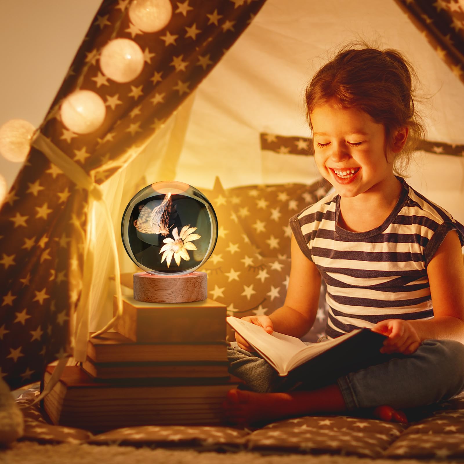Janarary Large 3D Butterfly Crystal Ball Night Light, 16 Color Changing With Remote, Ideal Gift For Teens Boys And Girls, Butter
