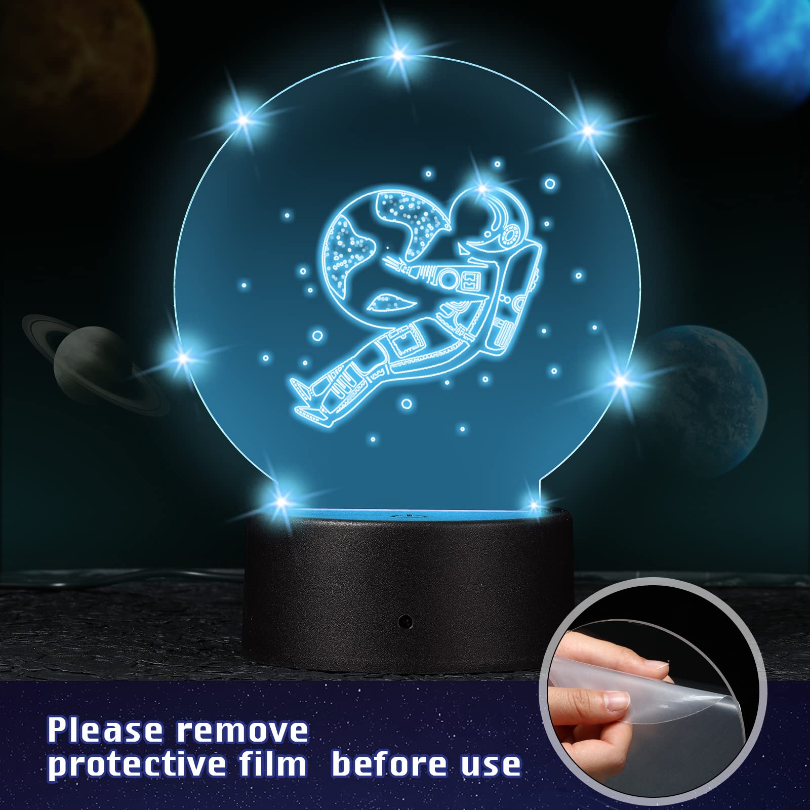 Honoson 3D Night LED Light Lamp Set, 6 Bases, 6 Acrylic Sheets, 16 Colors, Remote Control, Clear, Round Style