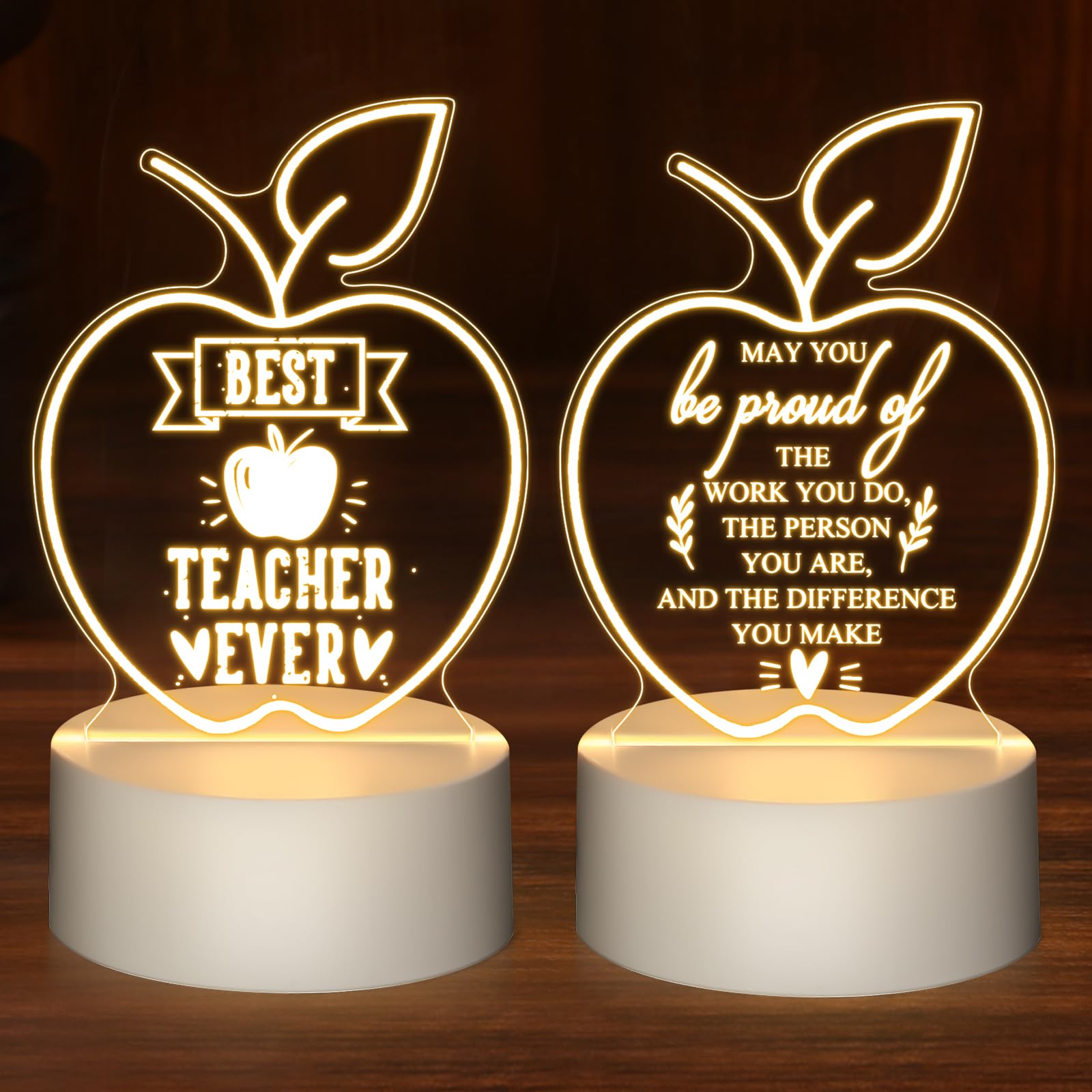 Fabbay 2 Pcs Teacher Appreciation Gifts in Bulk Engraved Acrylic Night Light LED Night Lamp Thank You Best Teacher Gifts from St