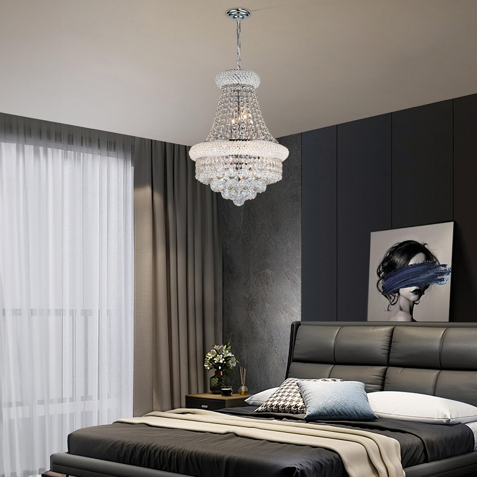 Crystal Chandeliers For Dining Room Light Fixtures Over Table  Empire Style K9 Crystal Chandelier For Living Room  6 Lights Chrome stylish Lighting Fixtures For Bedroom Kitchen Island Entryway D15 Inch