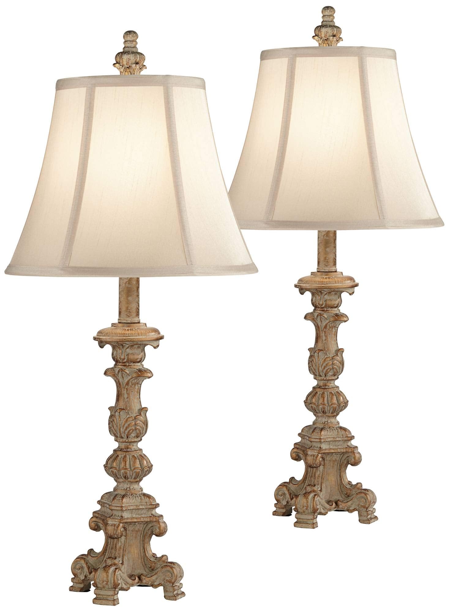 Regency Hill Elize Traditional French Country Style Vintage White Washed Candlestick Table Lamps 26.5 High Set of 2 Bell Shade f