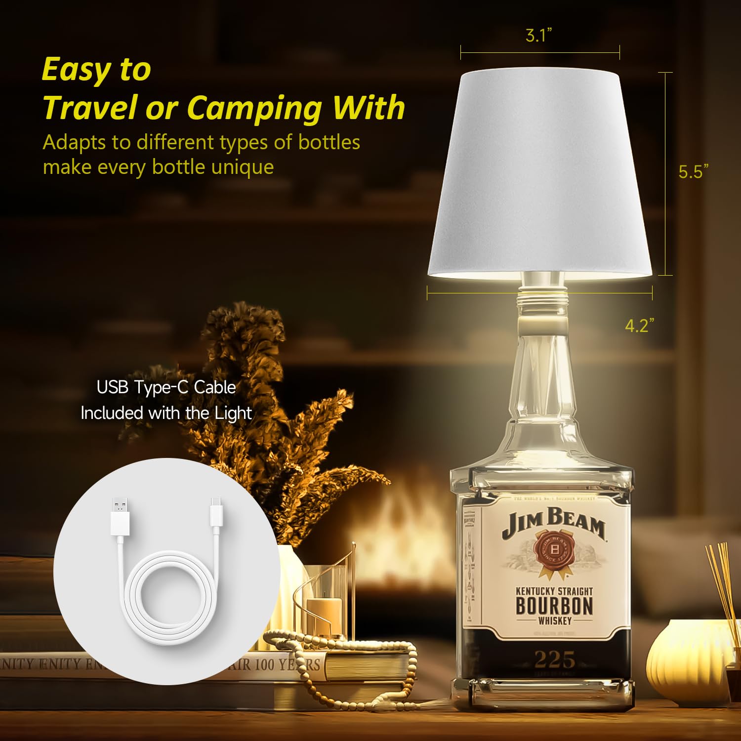 Hoide Wireless Bottle Lamp, Wine Bottle Lights with Touch Dimming