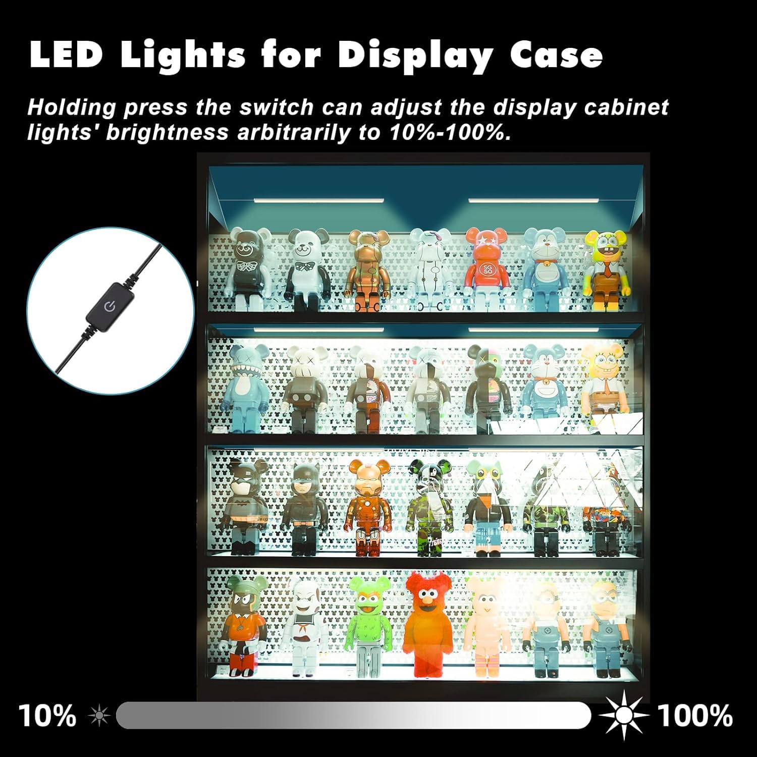 Jusjubr Black Led Shelf Lights, Display Cabinet Lights With Memory Function, 4 Pack X12 Inch Display Lights For Shelves, Led Lig