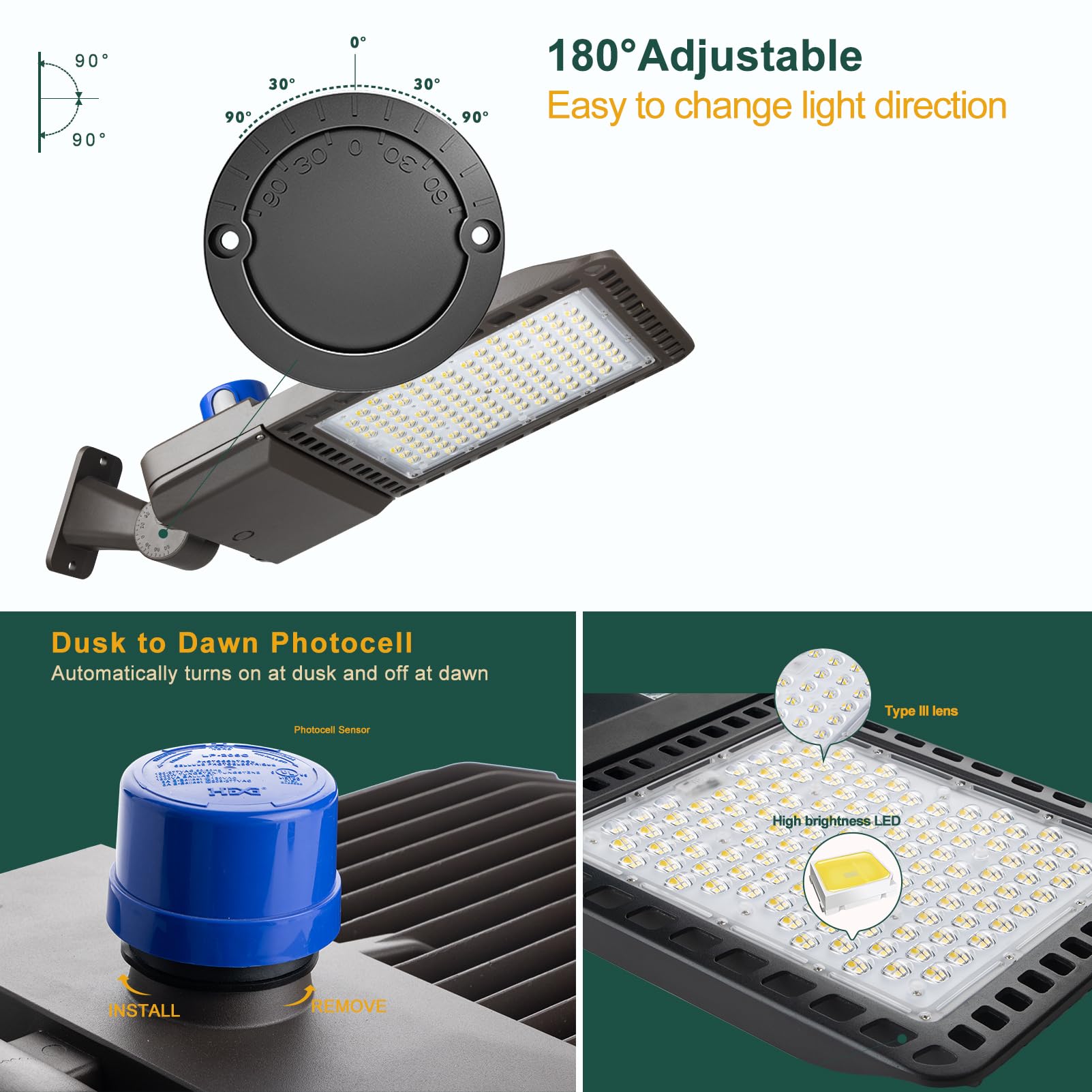 Acohook 420W Led Parking Lot Light 60000Lm(150Lm/W) Arm Mount Led Pole Light, Ip65 6Kv Spd 5000K Etl Listed 6Kv Spd Outdoor Comm