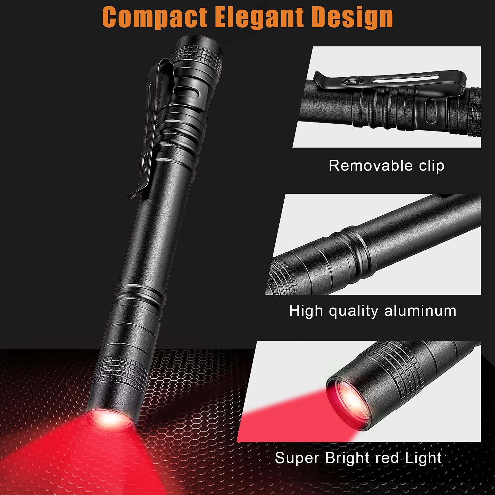 Tuanse 4 Pcs Red Light Flashlight Red Led Flashlight Red Light Pen Light Flashlight Super Bright Red Flashlight Red Torch For Astronomy, Aviation, Night Observation And More