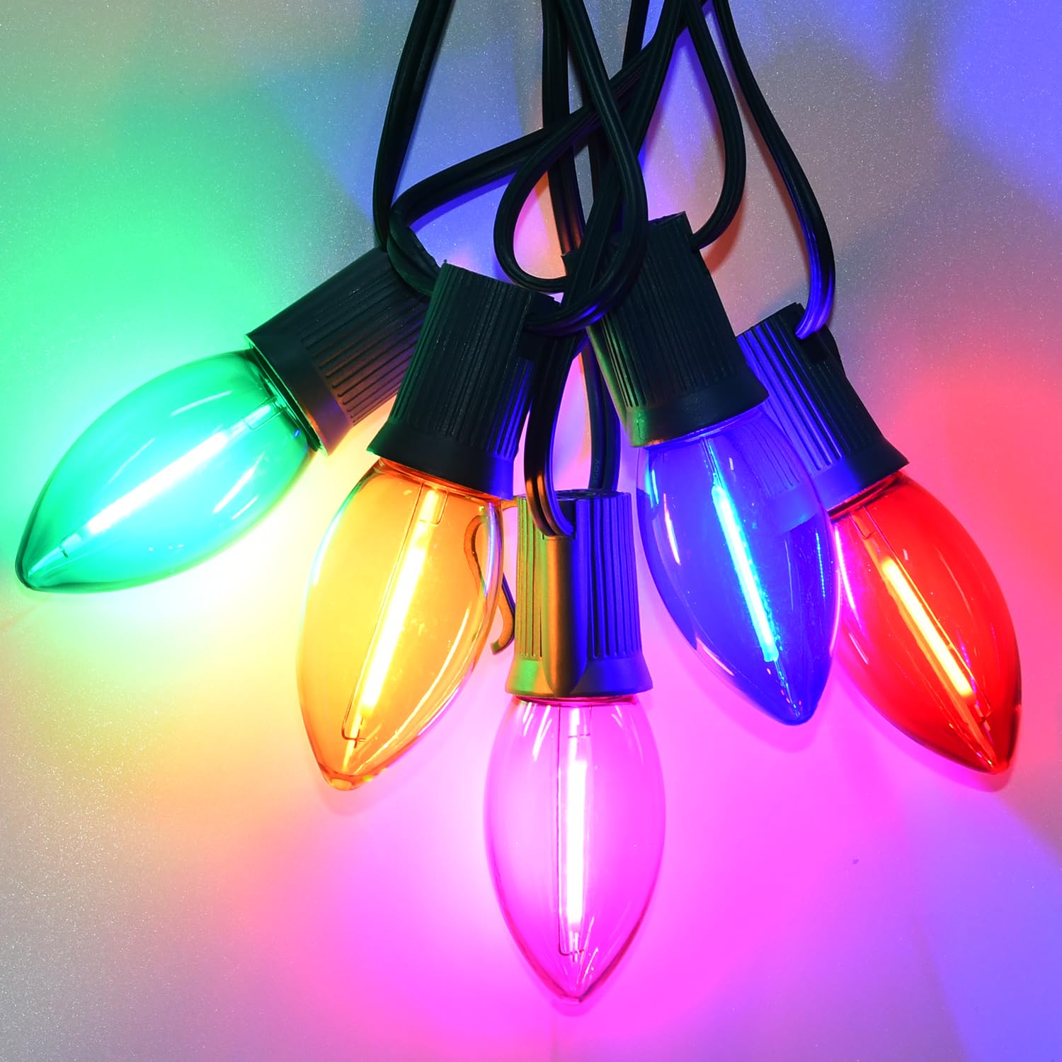 25 Pack Multicolor C9 Led Bulbs Led Christmas Light Bulbs, 0.6W = 7W, Shatterproof Plastic Colorful C9 Led Replacement Bulbs For