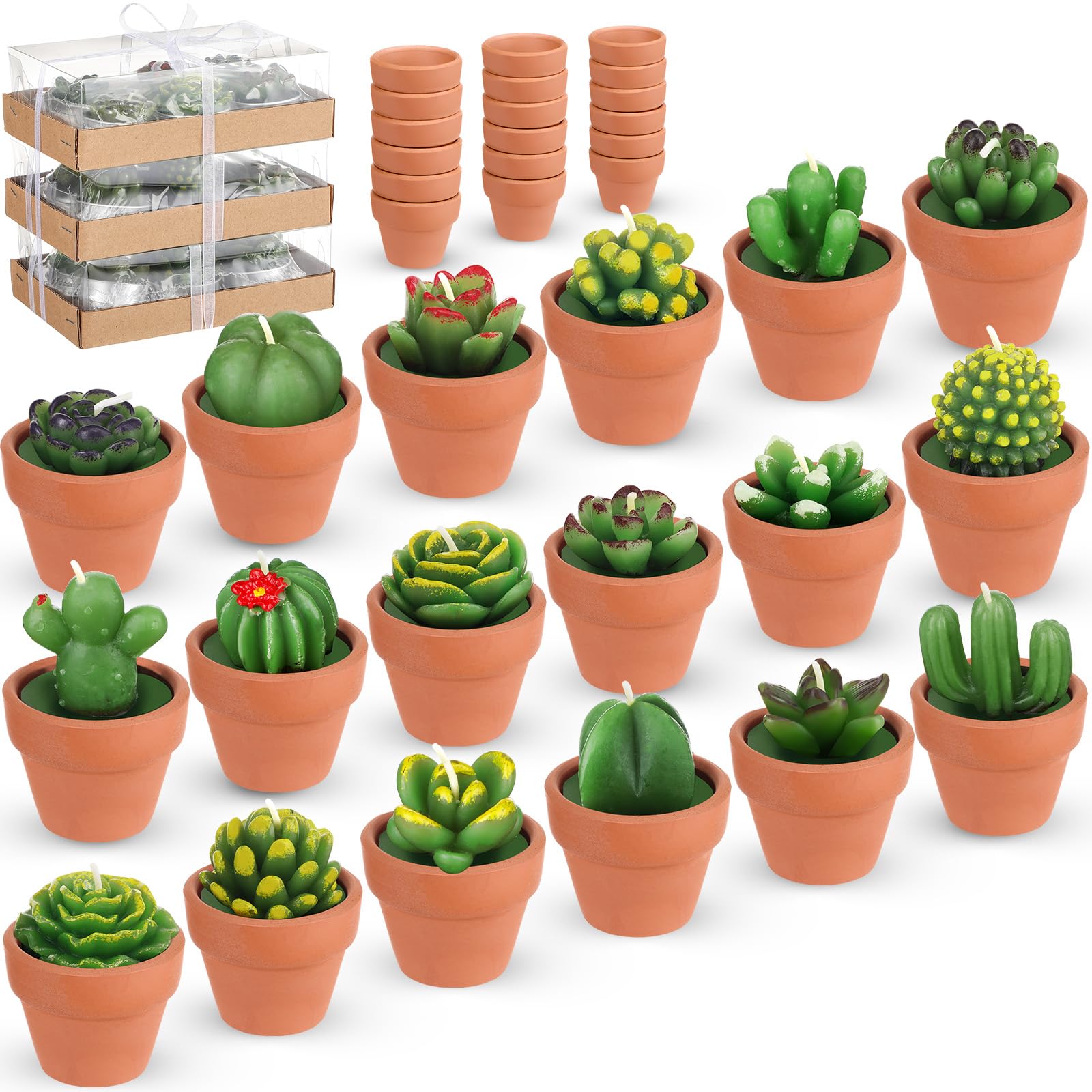 Treela 18 Pcs Succulent Cactus Tealight Candles Handmade Tea Lights Baby Shower Plant Candle Gift With Mini Terracotta Clay Cand
