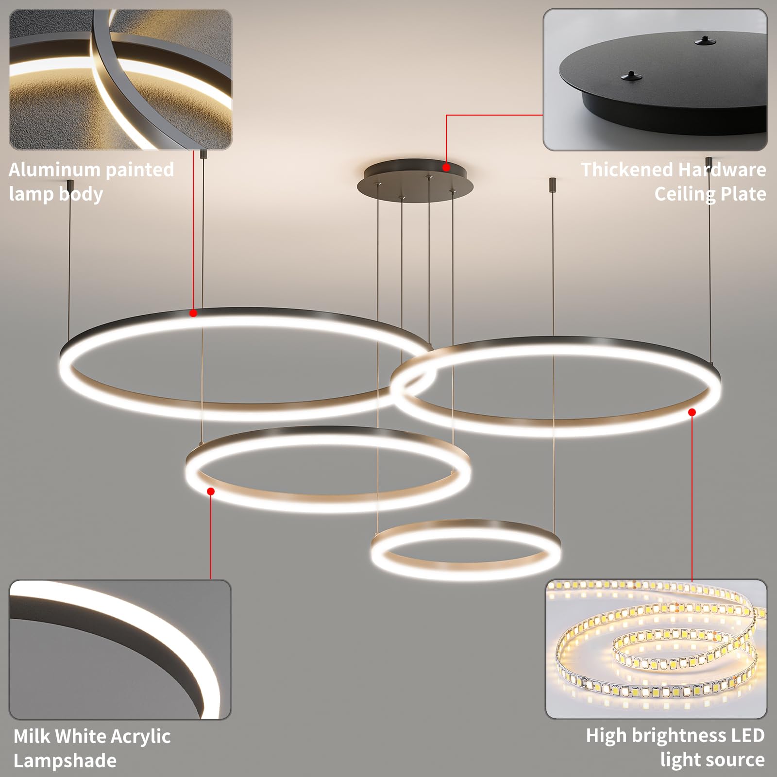 Matven Modern Ceiling Chandelier Light, Remote Control, Dimmable, 11.8x15.7x23.6in, Black, Model KD-YX