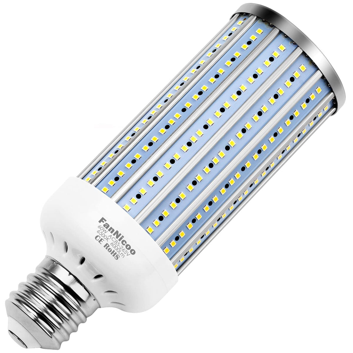 Fannicoo Led Corn Light Bulb 500W Equivalent 60W 5500Lumen 6500K E39 Mogul Base Led Corn Bulb Large Area Cool Daylight White Cor