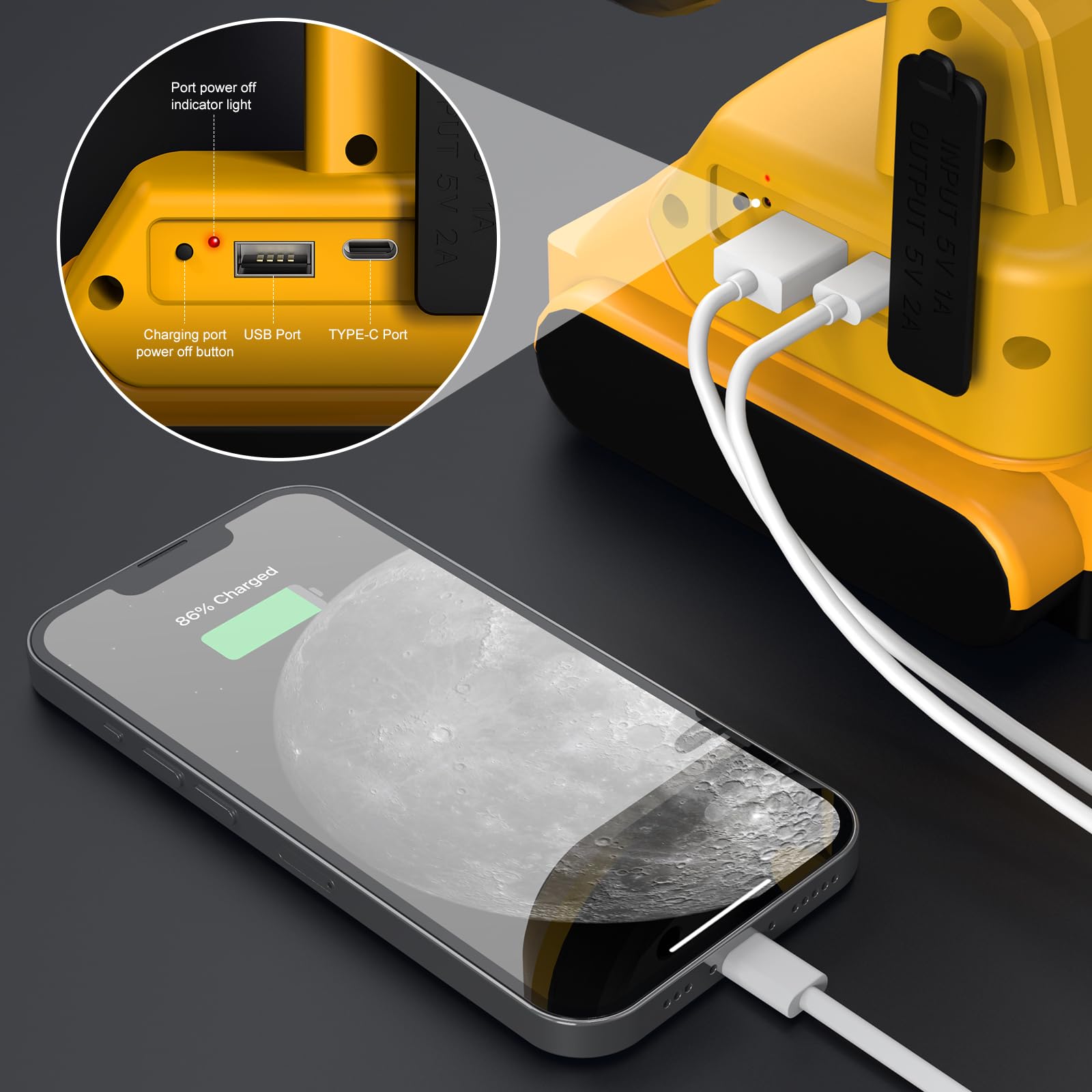 Work Light For Dewalt 20V Max: Cordless 2 Cob 64W 6400Lumen Bright - Battery Powered Usb Rechargeable Portable Flood Led Worklig