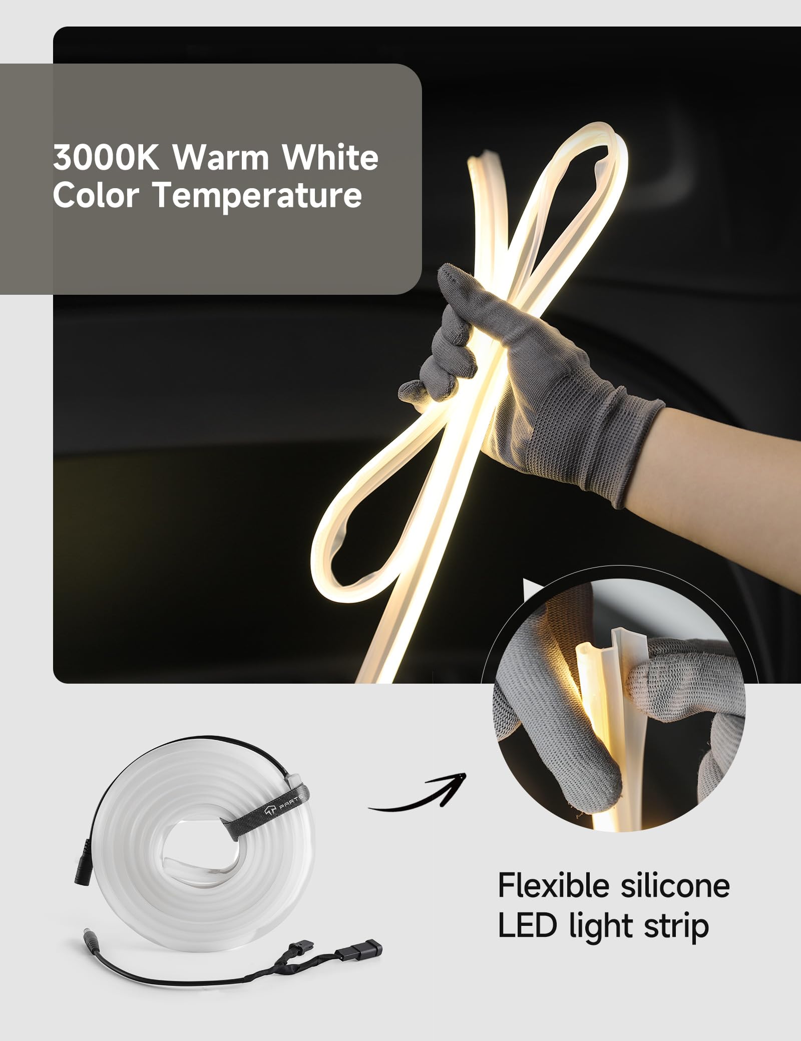 Tparts Frunk Led Strip For Tesla Model 3 Highland 2024 2025+ Flexible Silicone Waterproof Interior Lighting Bar  Easy Installation Tesla Front Trunk Accessories Ambient Lights