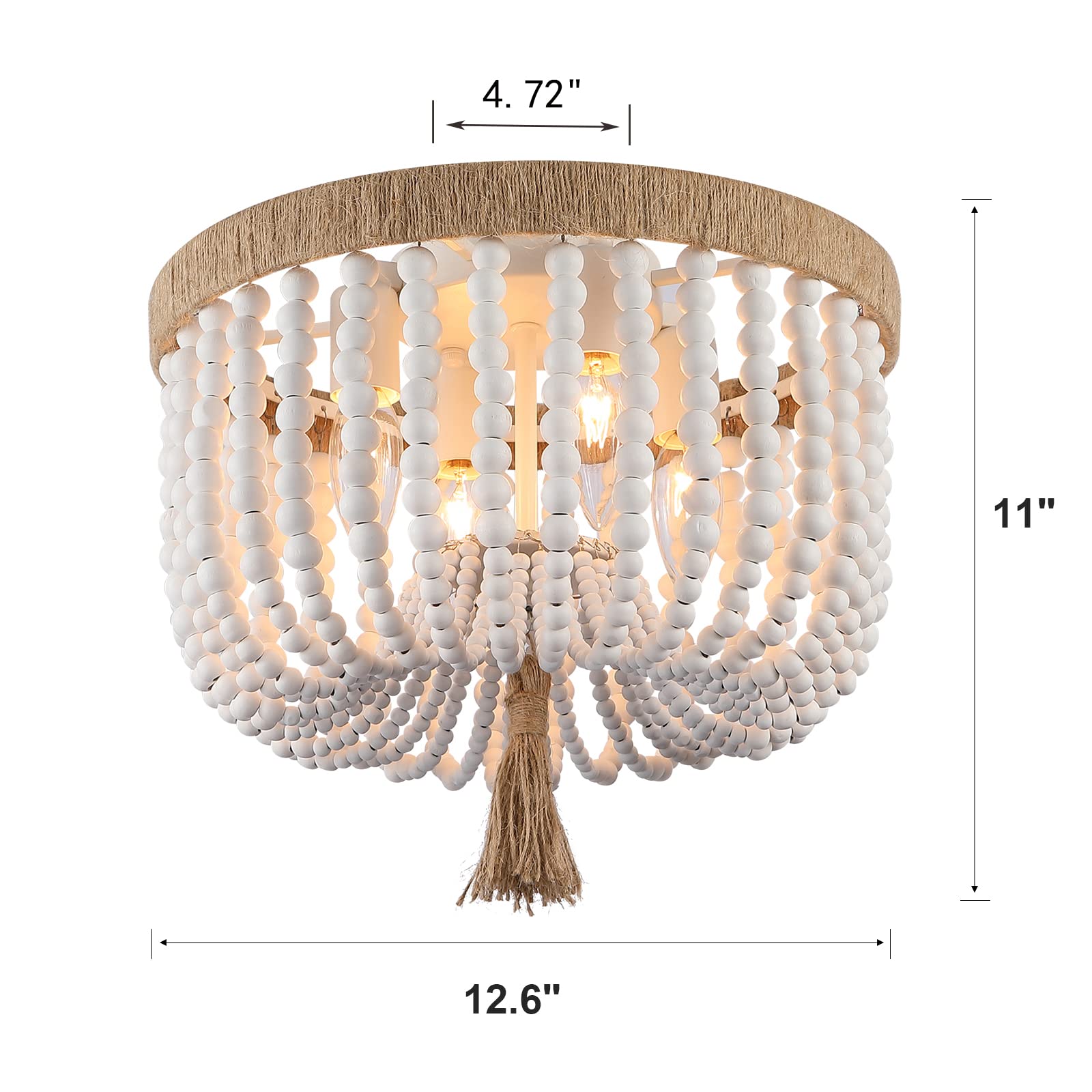 Kaerdi Beaded Light Fixture Flush Mount Ceiling Light White Bohemia Antique Farmhouse Wood Boho Chandelier For Kitchen Island Be