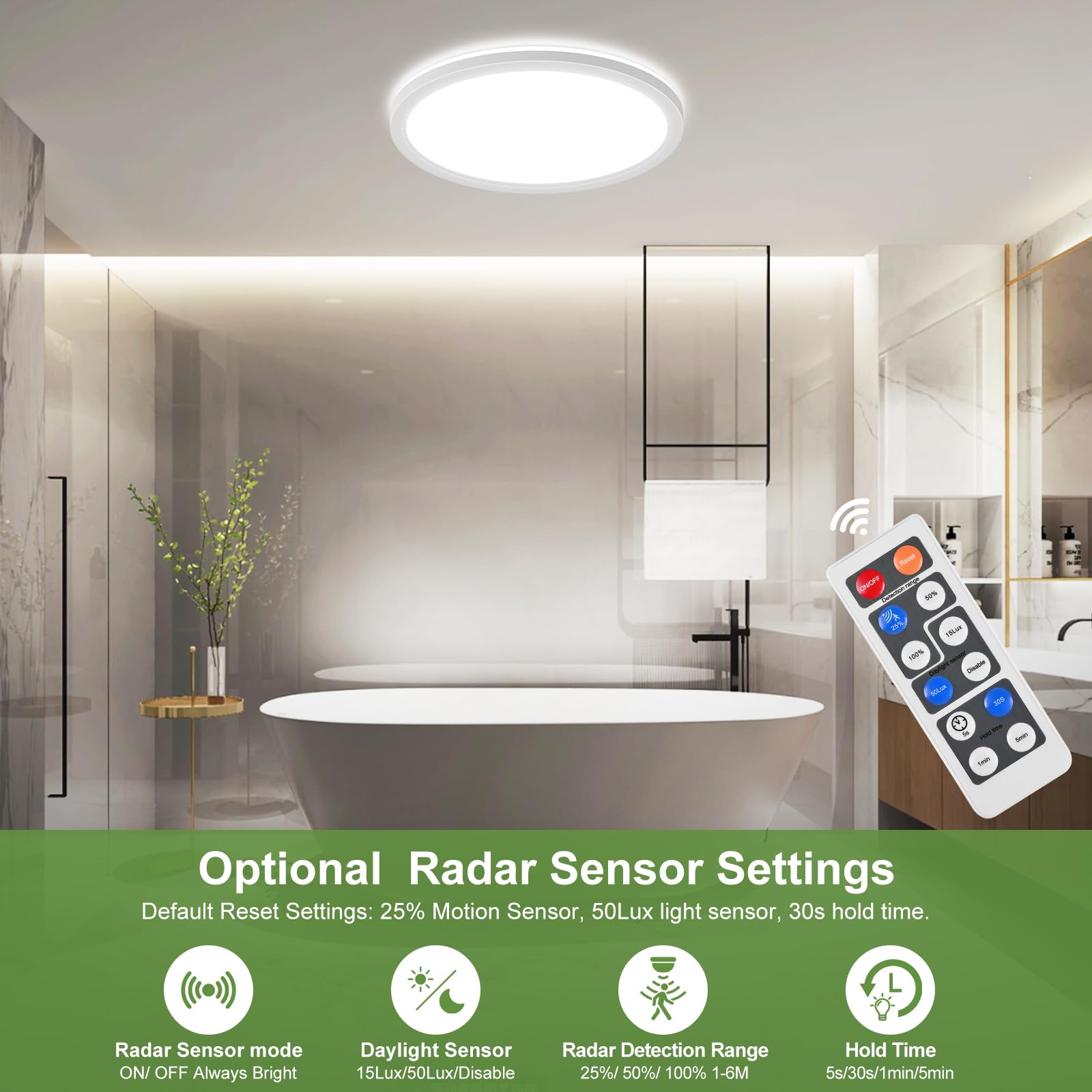 24W Motion Sensor Led Ceiling Light Wired  2400Lm 12Inch 2700K/4000K/6500K Ip54 Flush Mount Lighting Fixture With Remote  Radar Motion Activated Ceiling Lamp For Hallway Laundry Porch Stair Closet