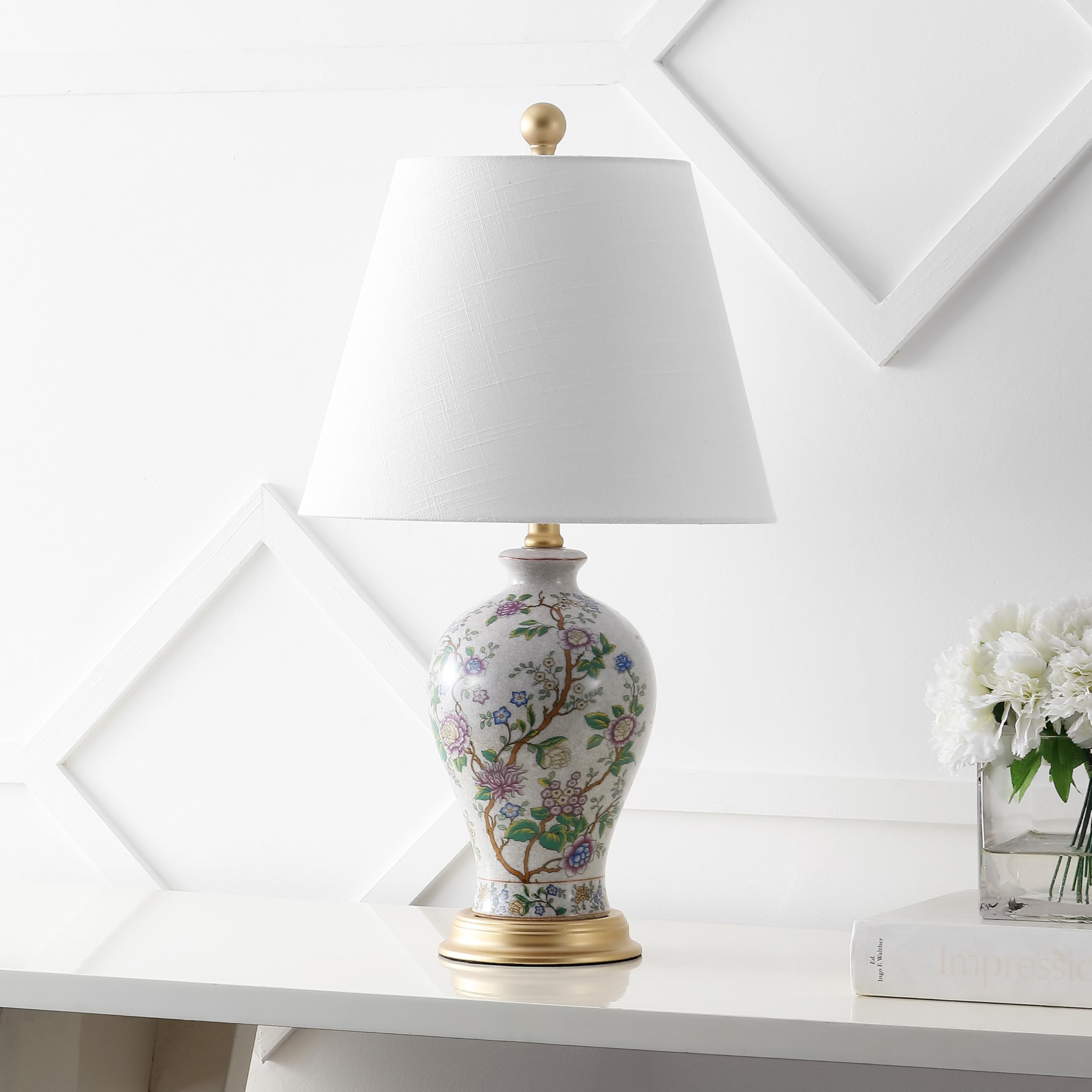 Jonathan Y Grace 24 Floral Led Table Lamp, Multicolor Ceramic, Model Jyl3009A For Bedroom, Living Room, Office
