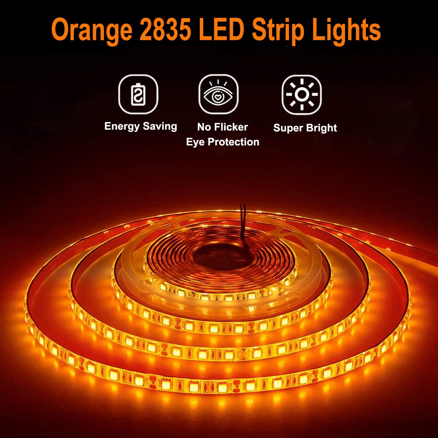Suyooulin Led Strip Lights, Smd 2835 Led Strip, Dc12V 1200Leds 16.4Ft 26000Lm High Density Led Light Strips Non-Waterproof Ip21, 3 Times Brightness Than Smd3528 Led Strip, Orange